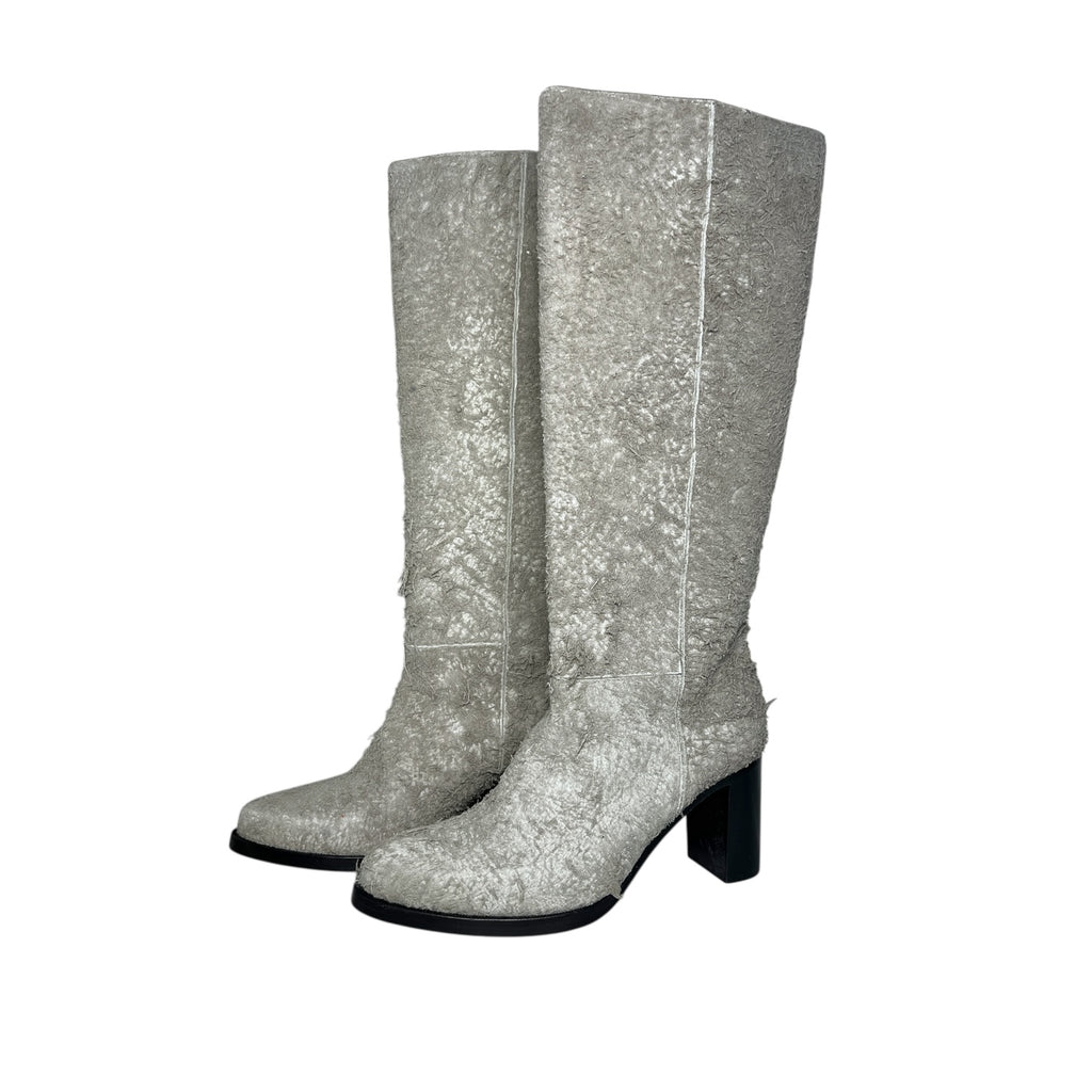 Legres Grey Raw Leather High-Heel Knee Boots – IT 38