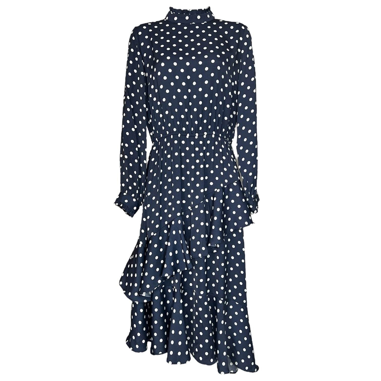 Essentiel Antwerp Polka Dot Ruffle High Neck Tiered Midi Dress – EU36 – pre-loved