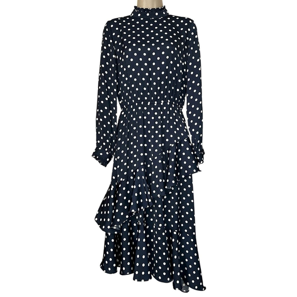 Essentiel Antwerp Polka Dot Ruffle High Neck Tiered Midi Dress – EU36 – pre-loved