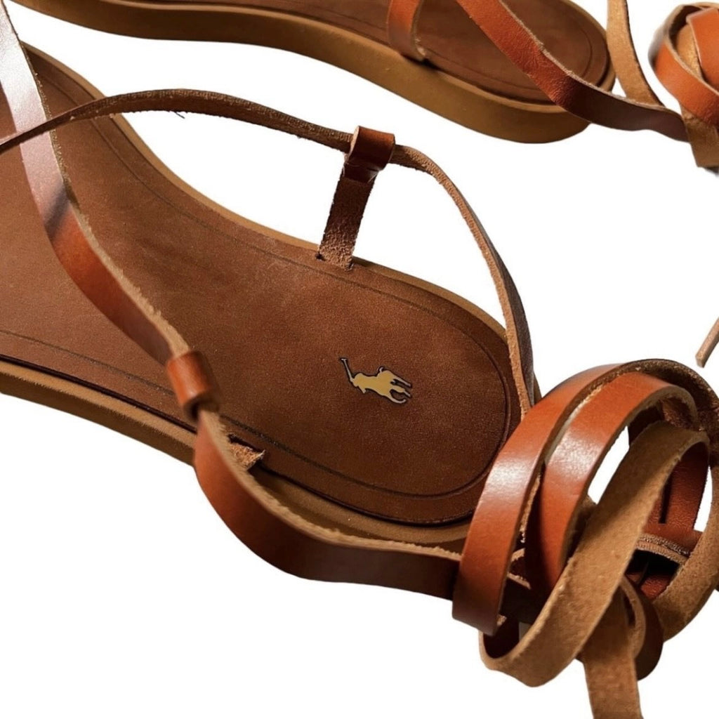 Ralph Lauren Polo Leather Lace-Up Minimalist Flat Gladiator Sandals – US 8B