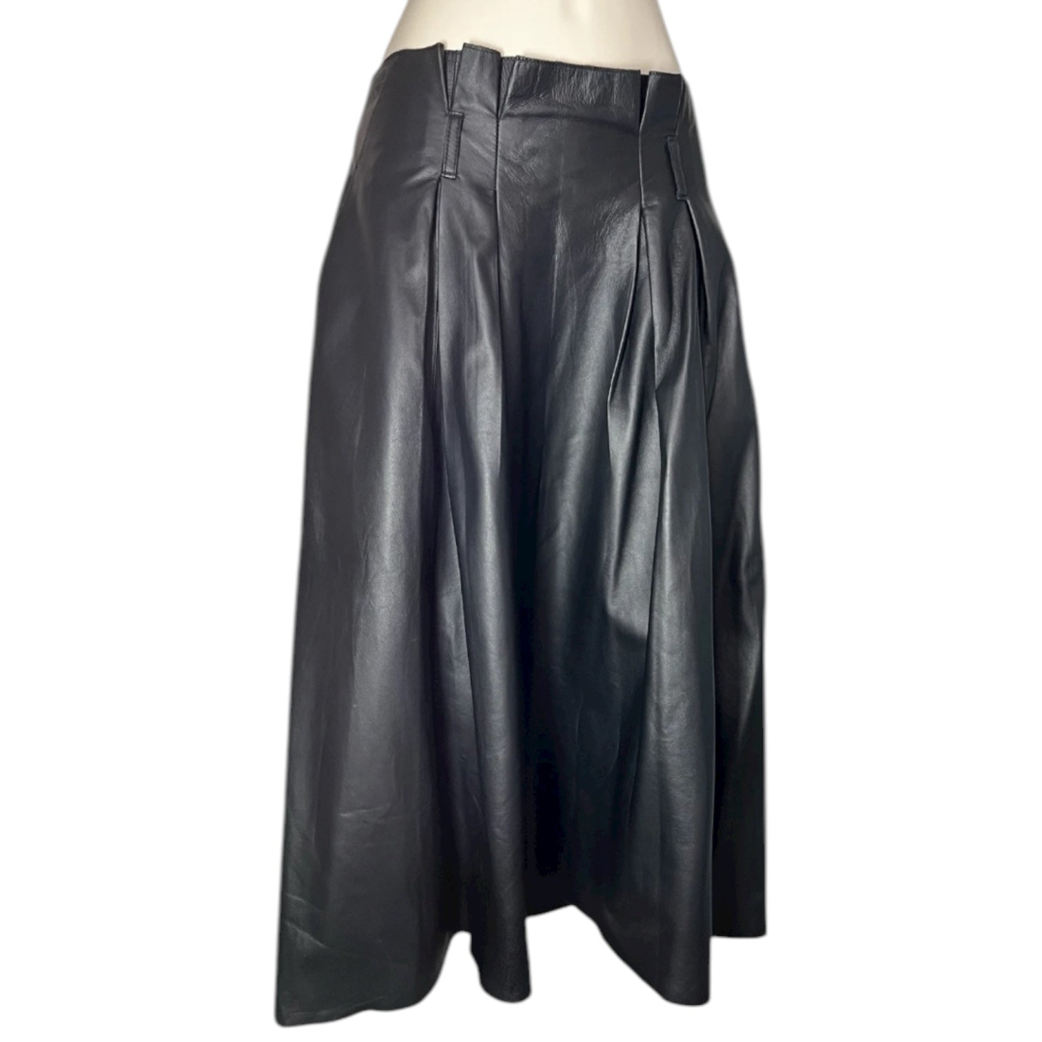 By Malene Birger Black Real Leather Pleated Midi Skirt – EU36 (UK8) – pre-loved
