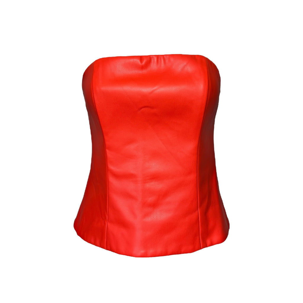 STAUD Cherry Red Vegan Leather Bustier Crop Top – US4 (UK8) – pre-loved
