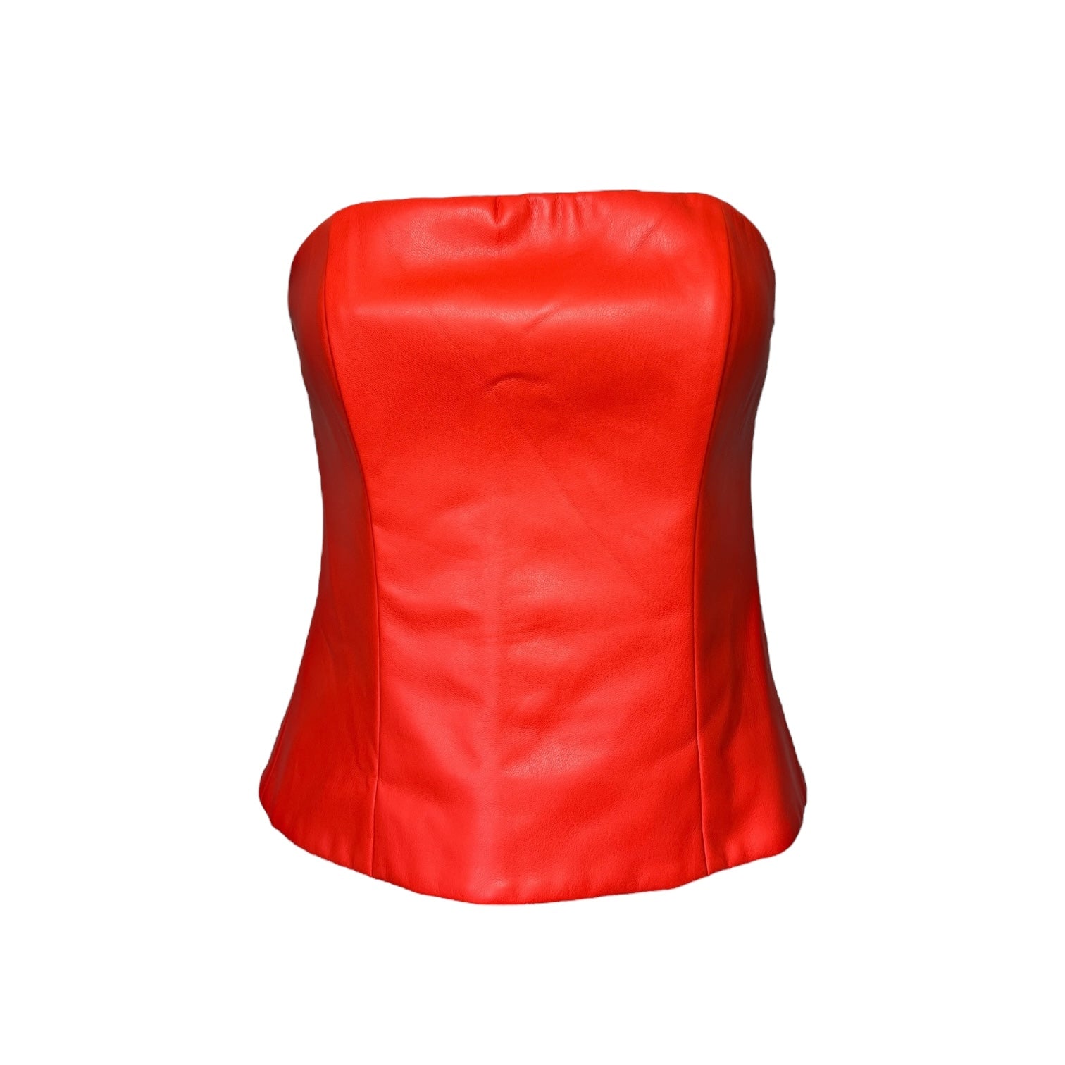 STAUD Cherry Red Vegan Leather Bustier Crop Top – US4 (UK8) – pre-loved
