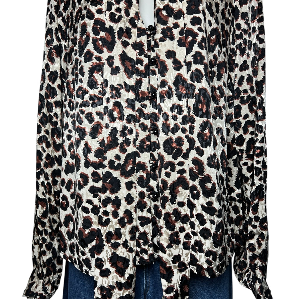 Kitri London Leopard Jacquard Pussy-Bow Blouse – S – pre-loved