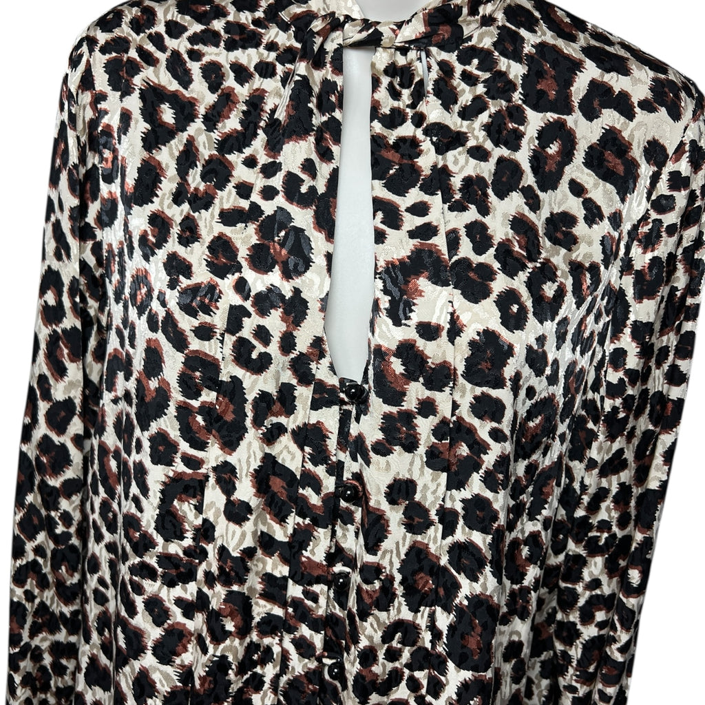 Kitri London Leopard Jacquard Pussy-Bow Blouse – S – pre-loved