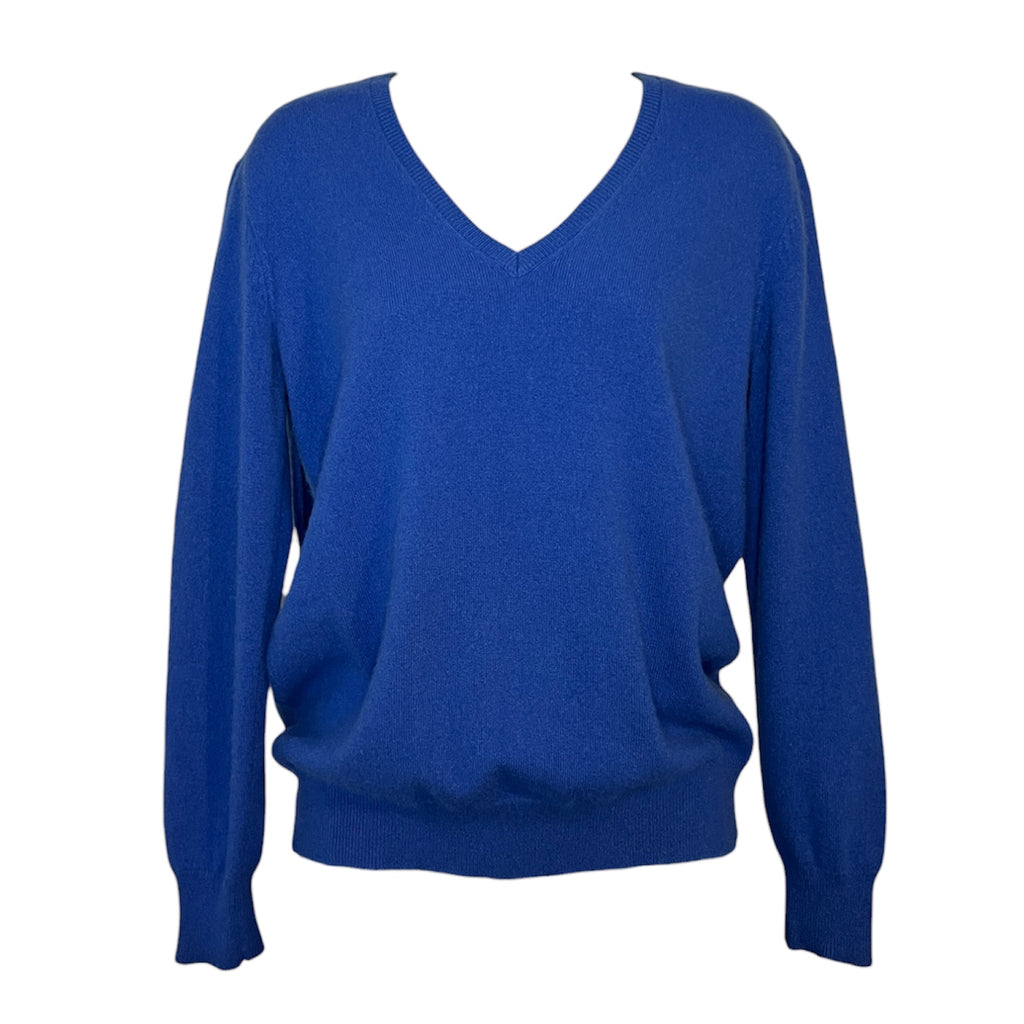 Joseph Minimalist Heritage Cashmere V-Neck Jumper with Leather Elbow Patches – S – pre-loved