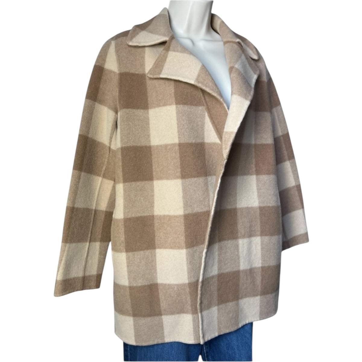 Theory Double-Faced Wool Check Overlay Open Coat – Oversized, P/XS – pre-loved