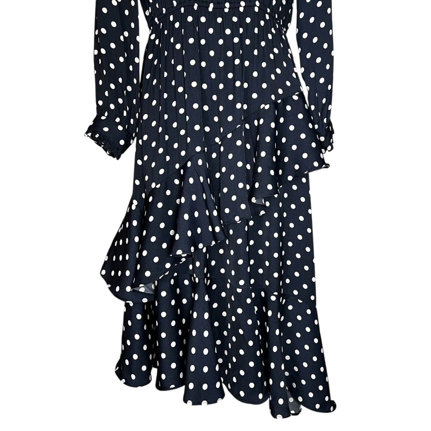 Essentiel Antwerp Polka Dot Ruffle High Neck Tiered Midi Dress – EU36 – pre-loved