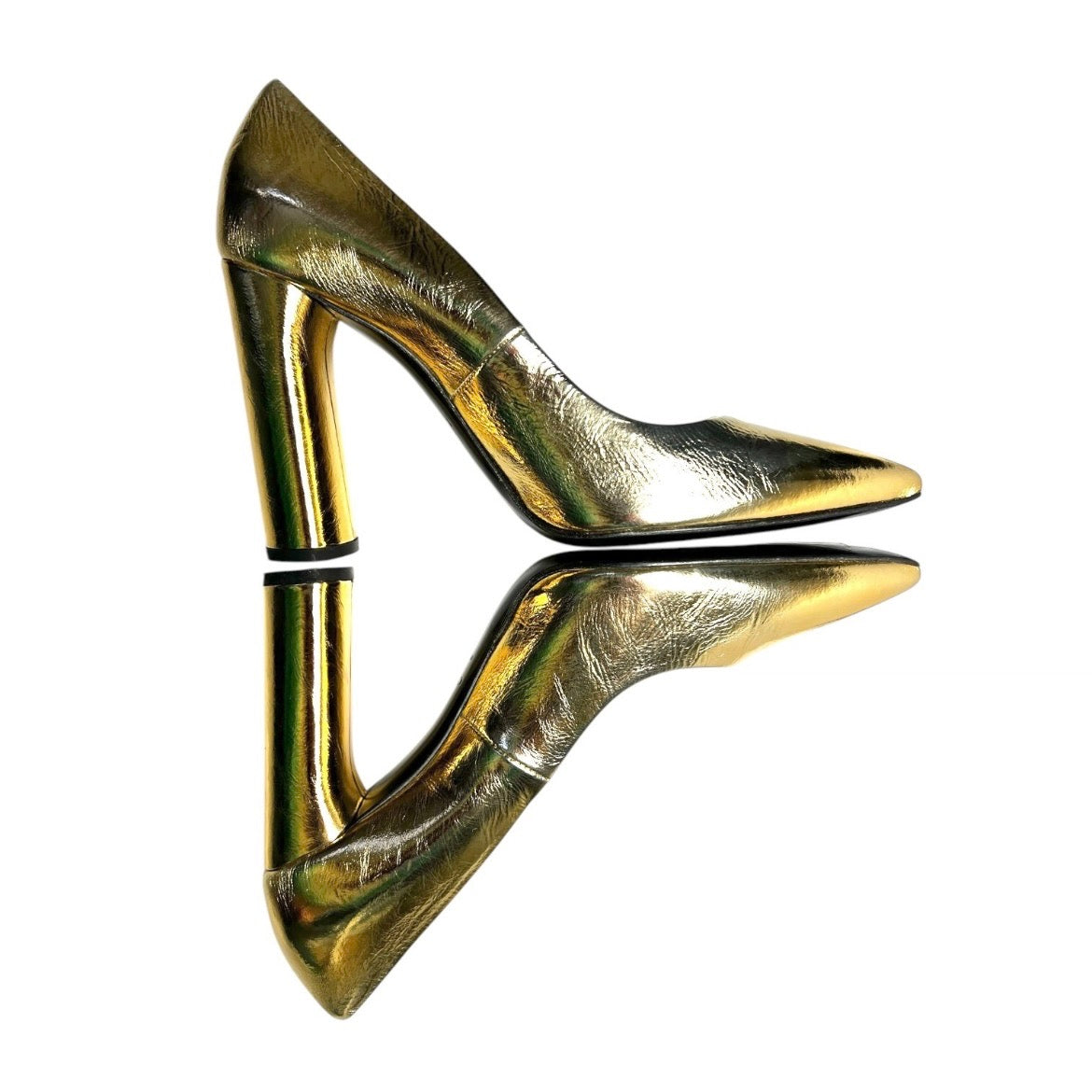 Casadei Gold Metallic Foil Leather Block Heel Pumps – EU 37