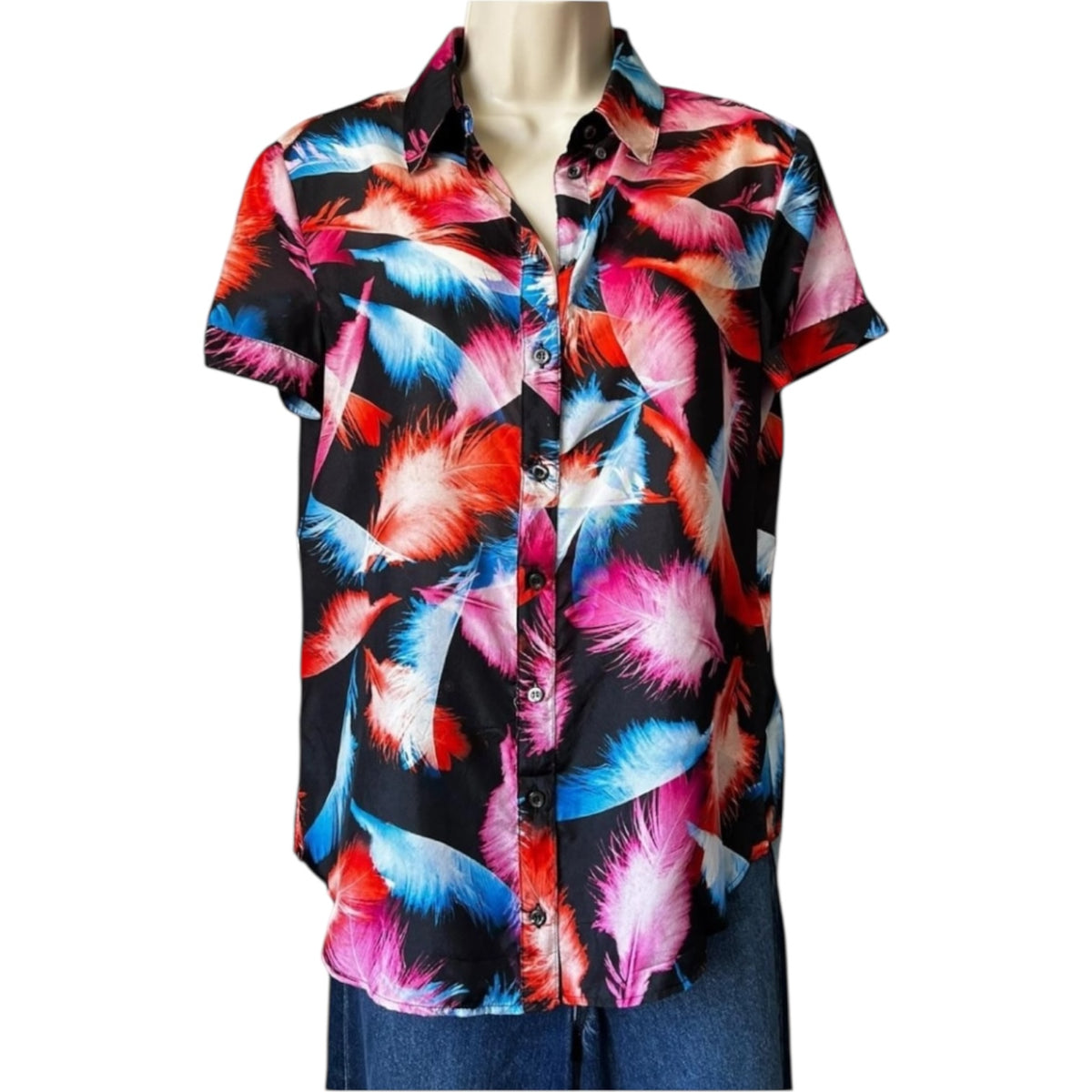 MCQ Alexander McQueen Silk Feather Fitted Button-Up Shirt – IT 44 – pre-loved