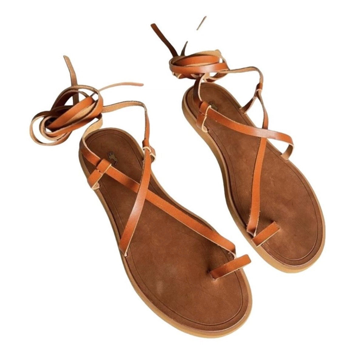 Ralph Lauren Polo Leather Lace-Up Minimalist Flat Gladiator Sandals – US 8B
