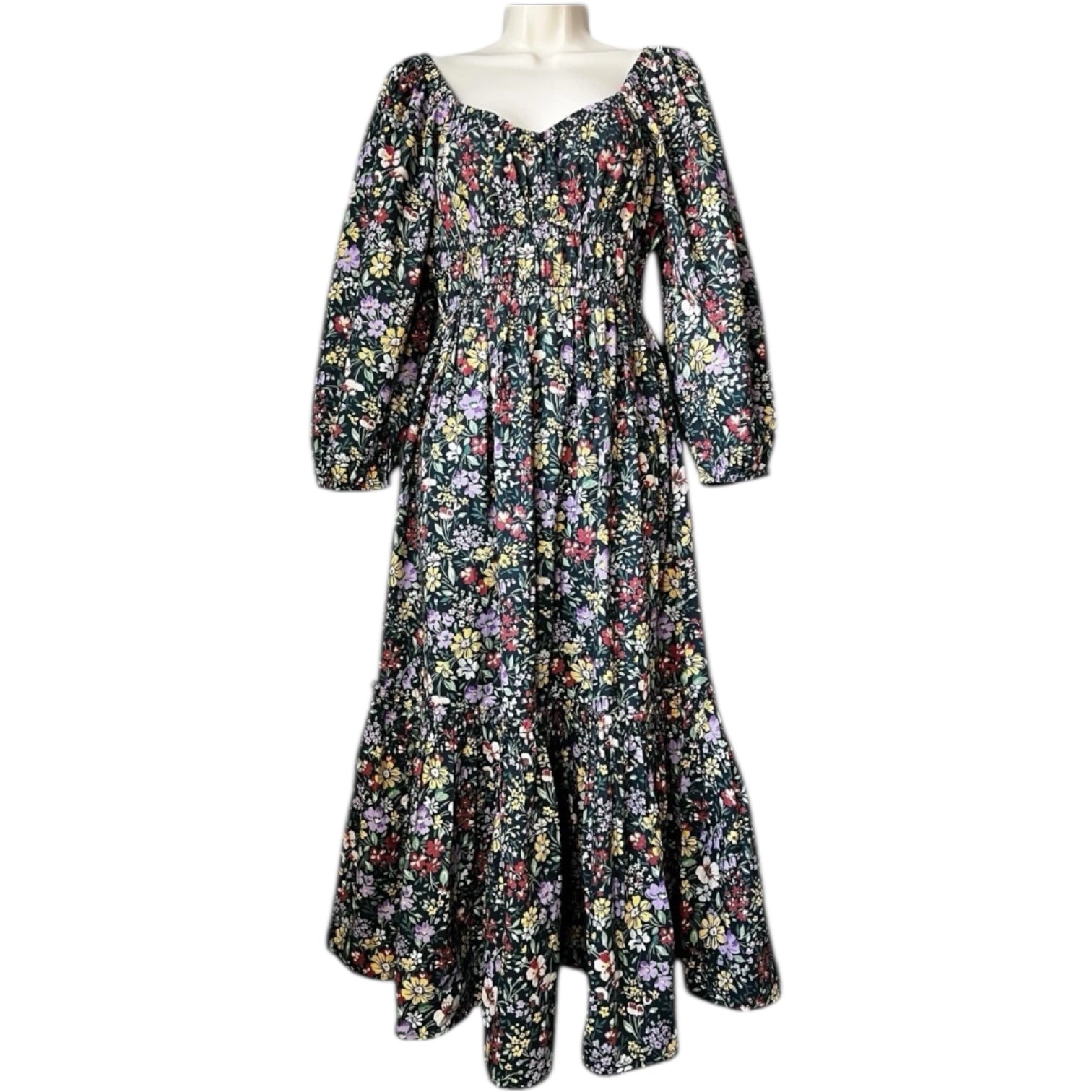 Pink City Prints Cotton Tiered Sweetheart Midi Dress – XS