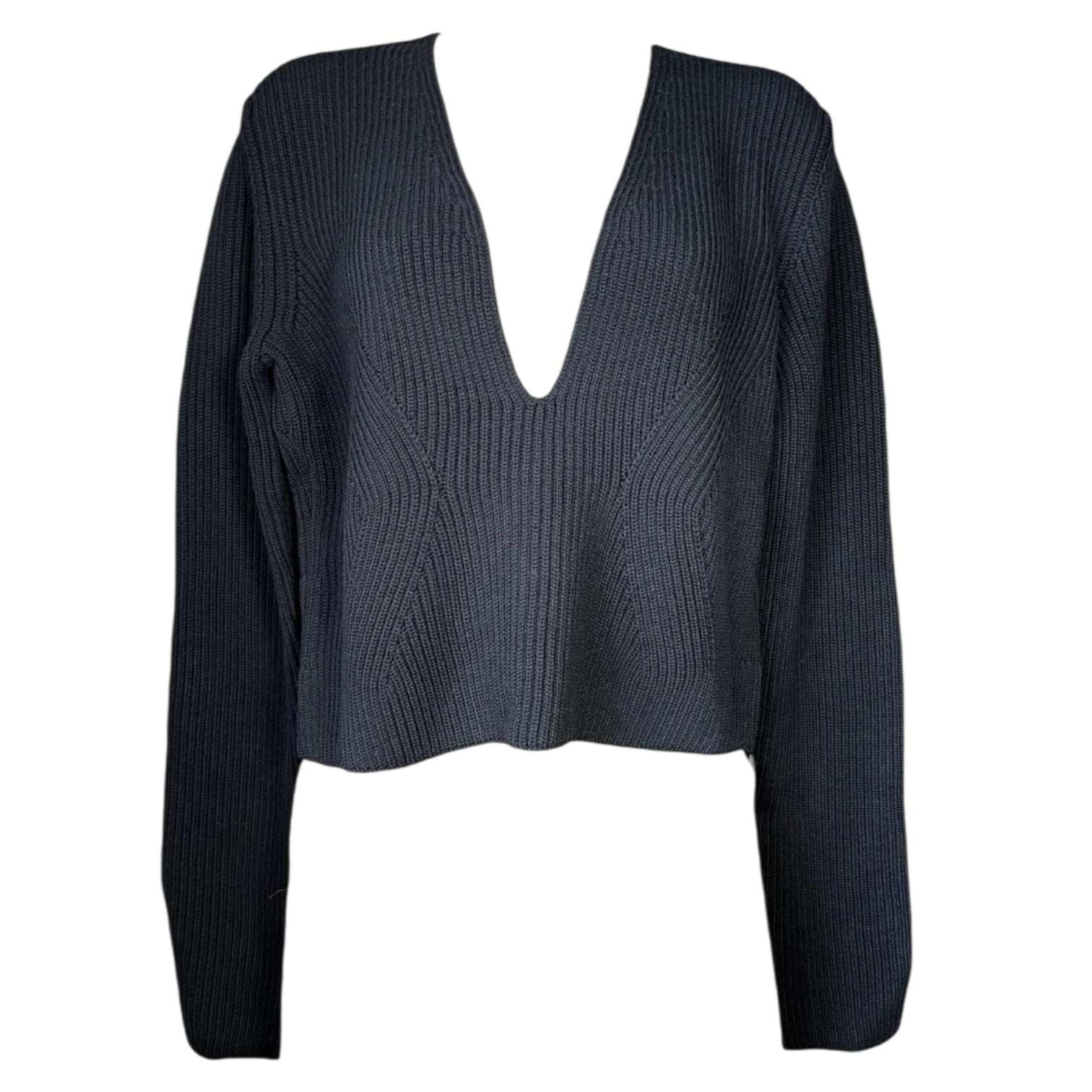Gauge81 Deep V Neck Wool Cropped Ribbed Jumper – L – pre-loved