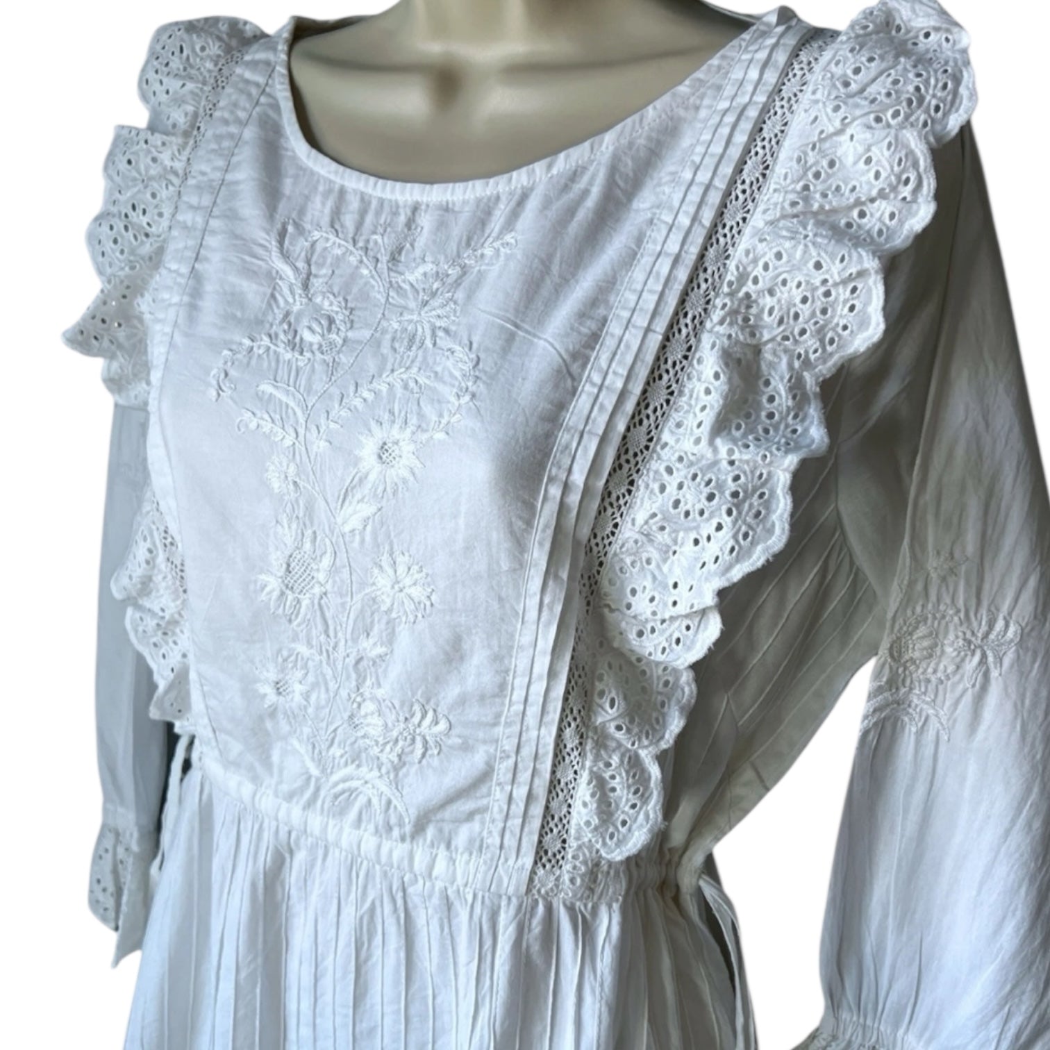 Pink City Prints Cotton Embroidered Ruffle Midi Dress – L – pre-loved