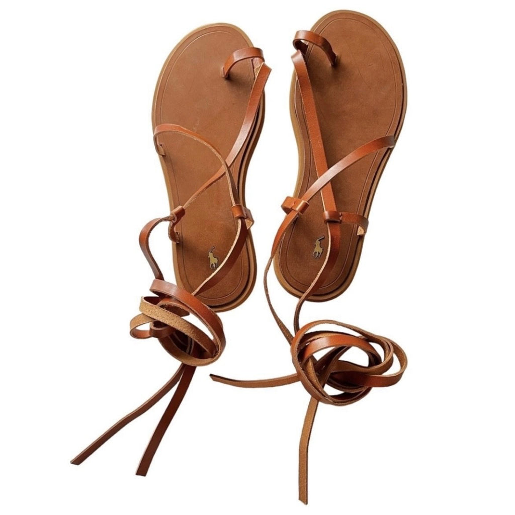 Ralph Lauren Polo Leather Lace-Up Minimalist Flat Gladiator Sandals – US 8B