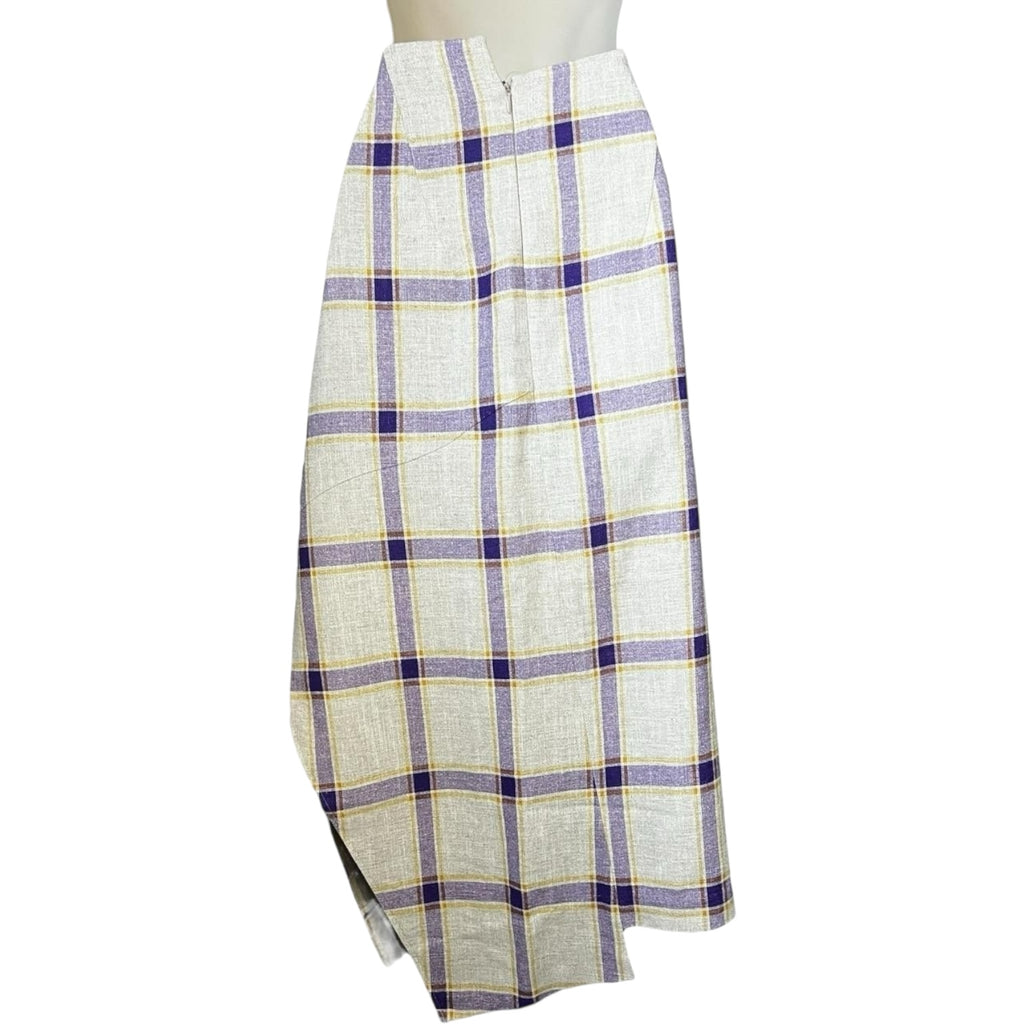 Rejina Pyo Kristine Asymmetrical Linen Check Midi Skirt – UK12