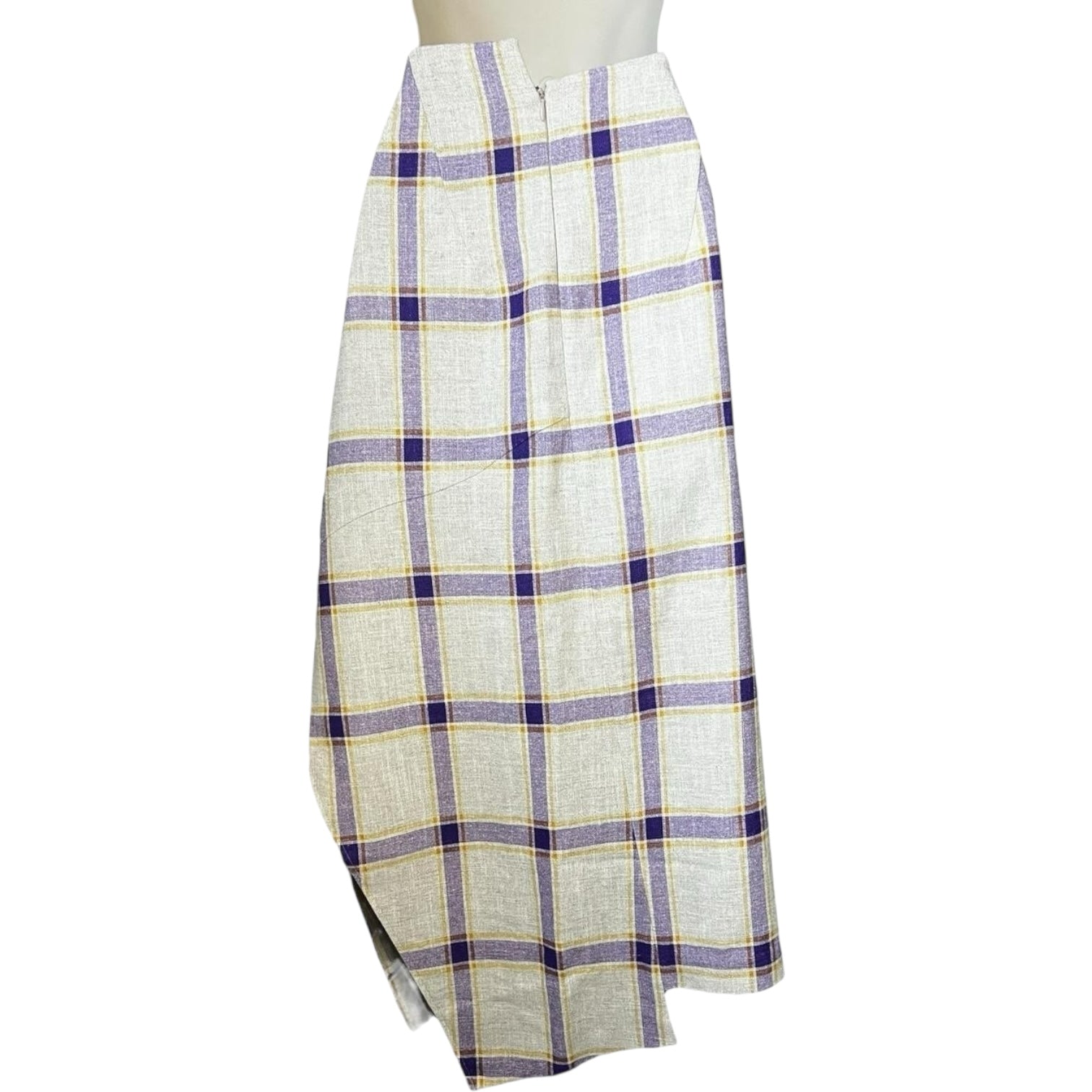 Rejina Pyo Kristine Asymmetrical Linen Check Midi Skirt – UK12
