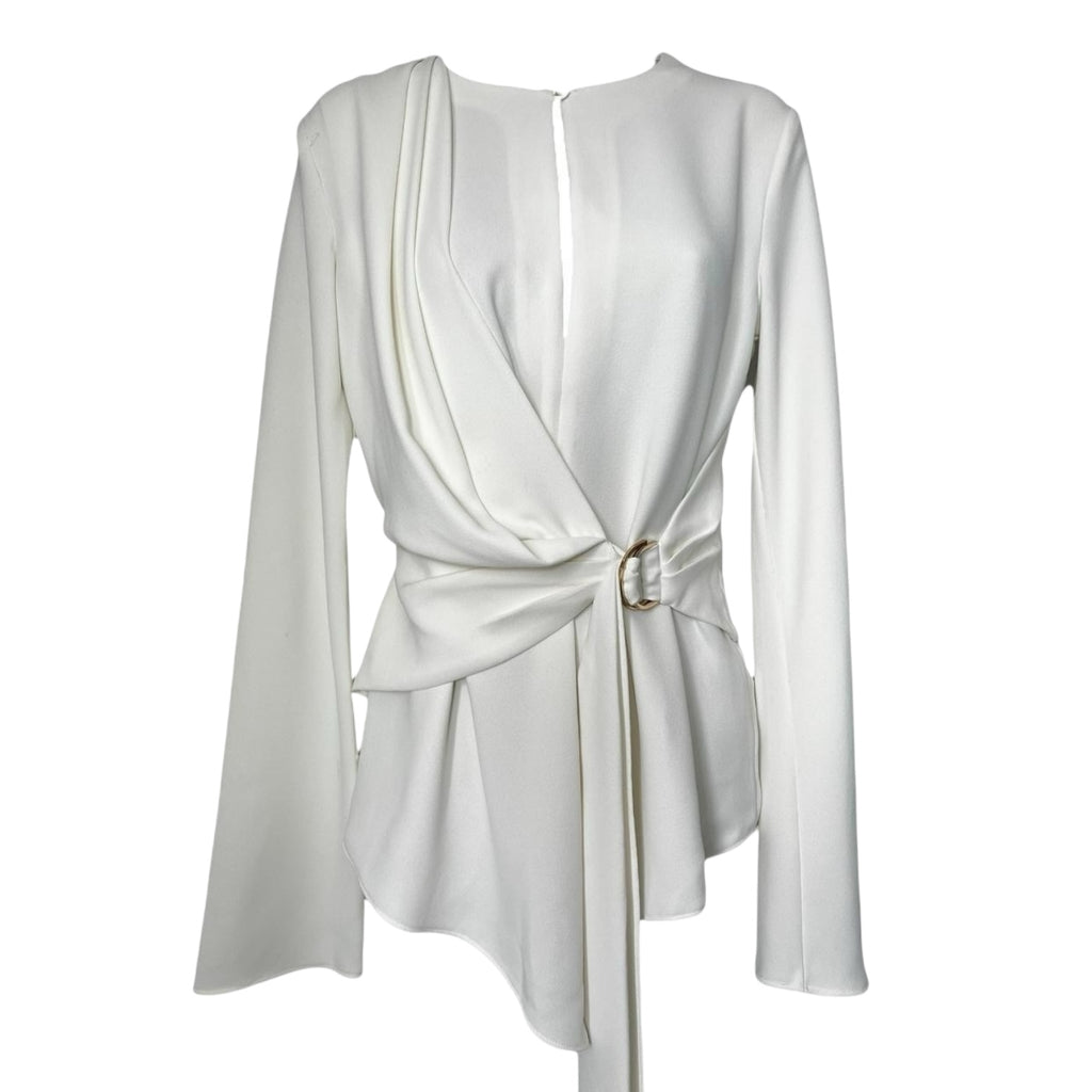 Acler Kerrison Ivory Drape Asymmetric Belted Blouse - UK8 – pre-loved
