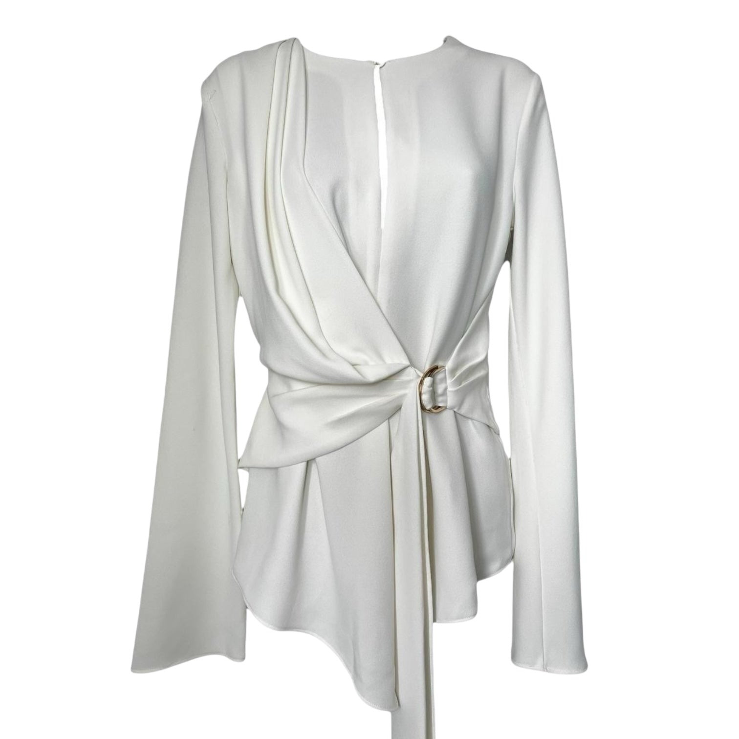 Acler Kerrison Ivory Drape Asymmetric Belted Blouse - UK8 – pre-loved