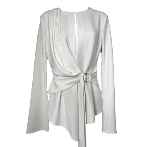 Acler Kerrison Ivory Drape Asymmetric Belted Blouse - UK8 – pre-loved