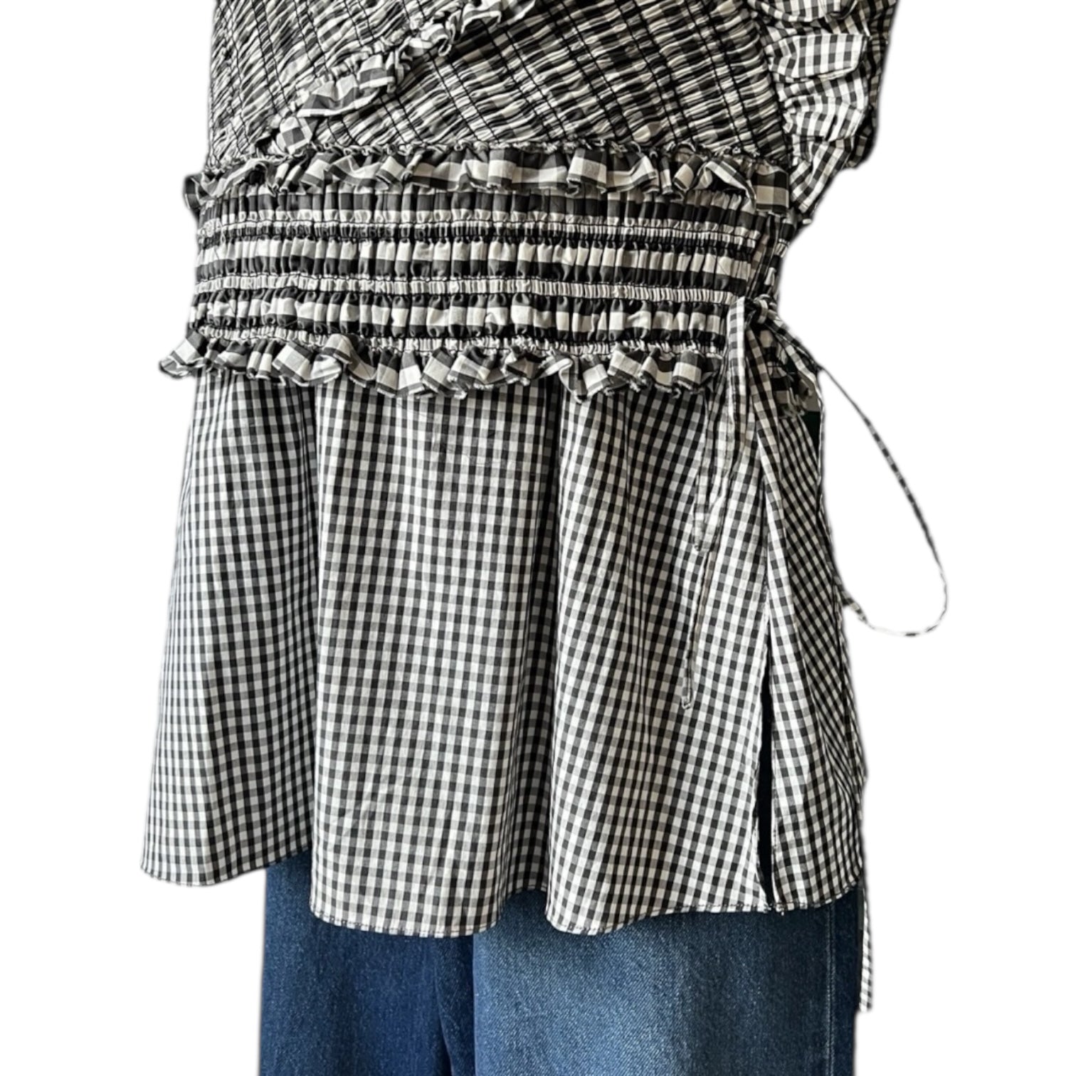 3.1 Phillip Lim Gingham Ruffle Peplum Sleeveless Top – US4 (UK8)