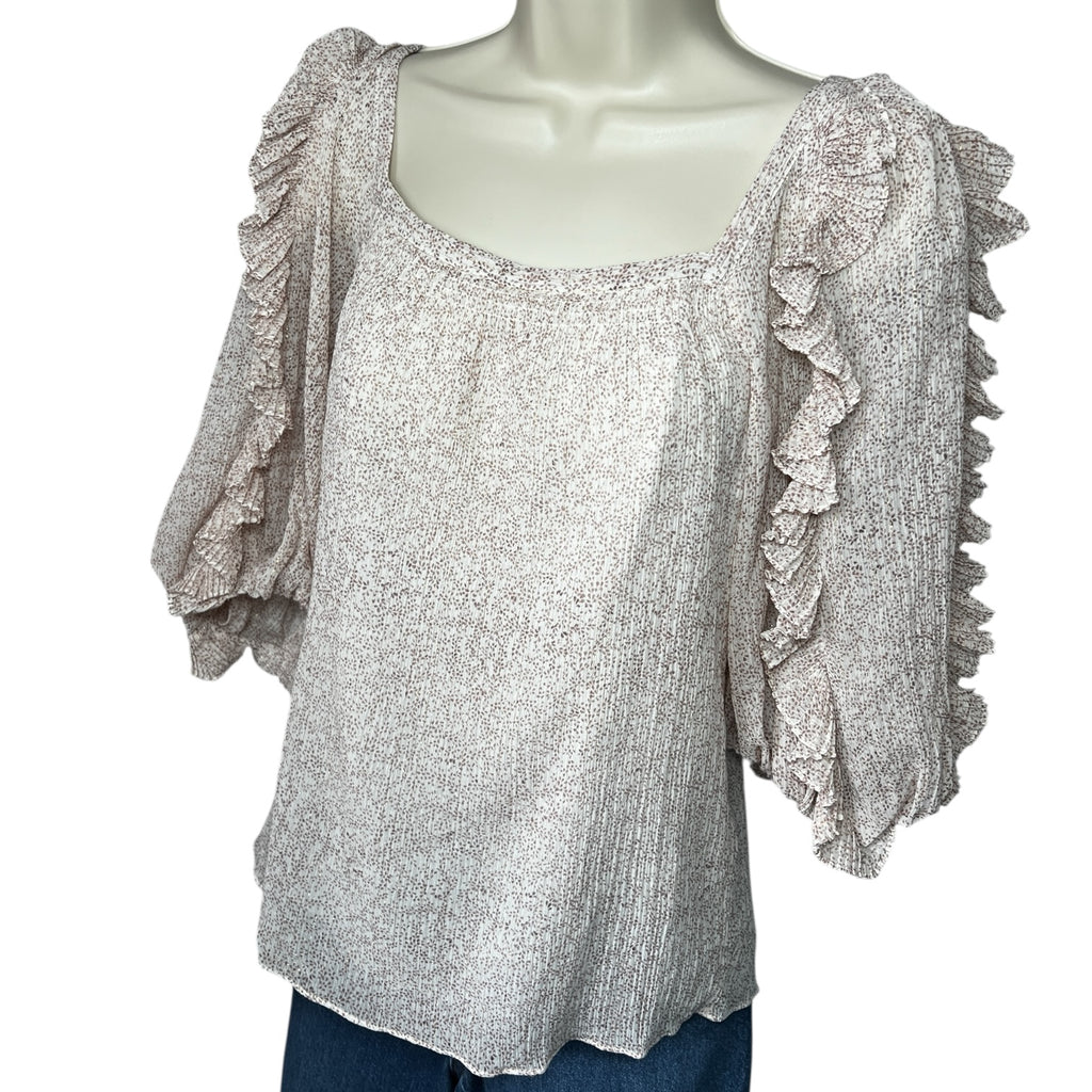 Rebecca Taylor Silk-Cotton Square Neck Ruffle Blouse – US0 (UK6)