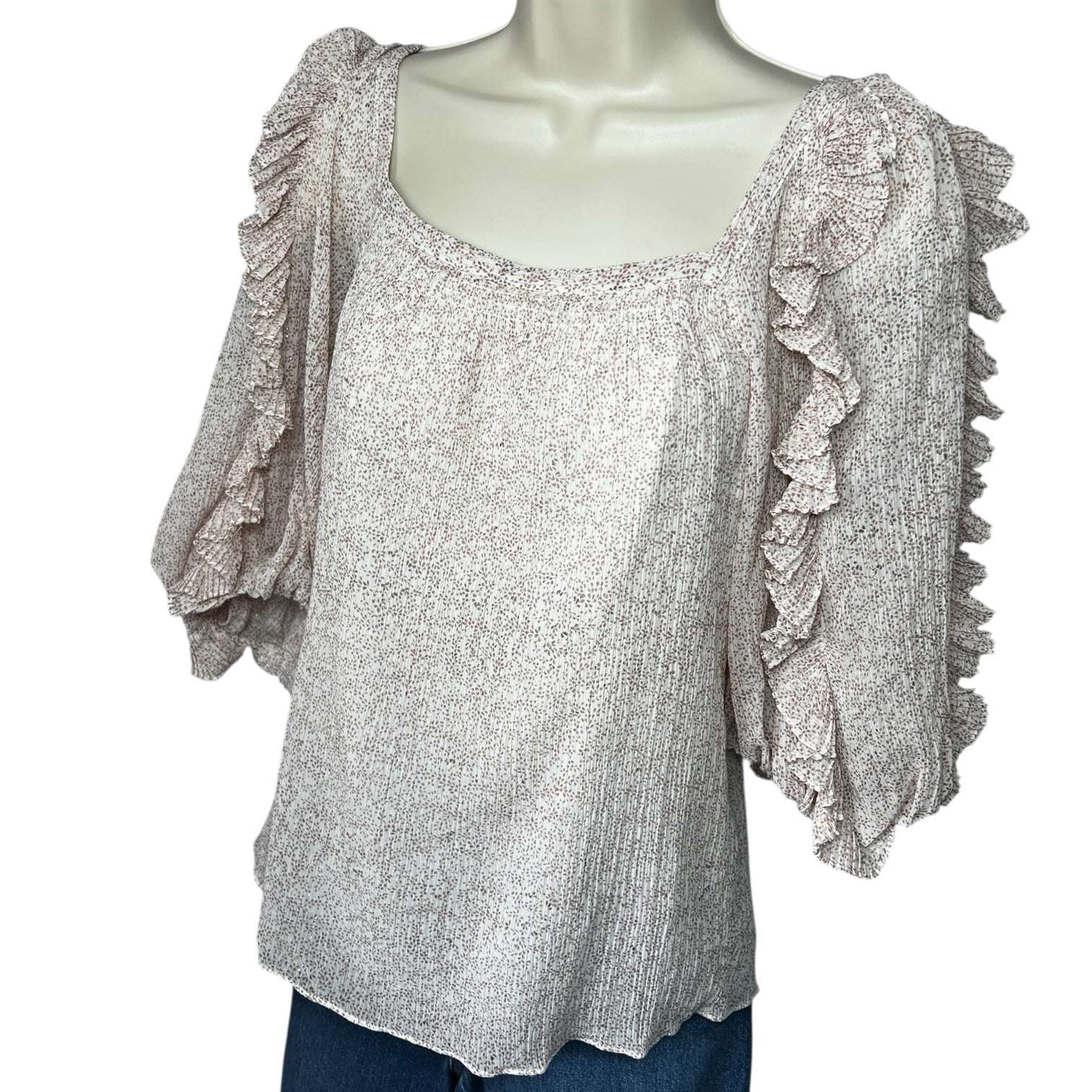 Rebecca Taylor Silk-Cotton Square Neck Ruffle Blouse – US0 (UK6)