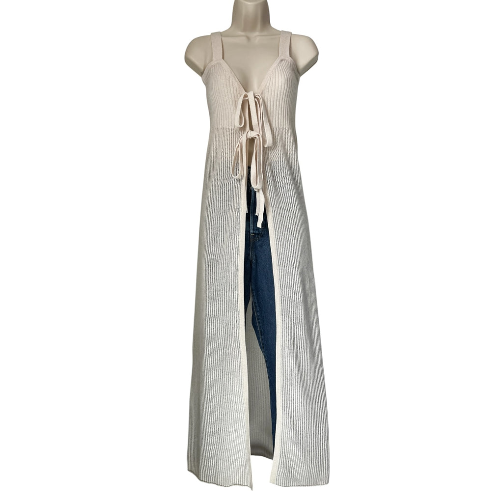 Crush Cashmere Sleeveless Cardigan Vest – Bow Tie Front Longline Knit, Size 1 (UK8) – pre-loved