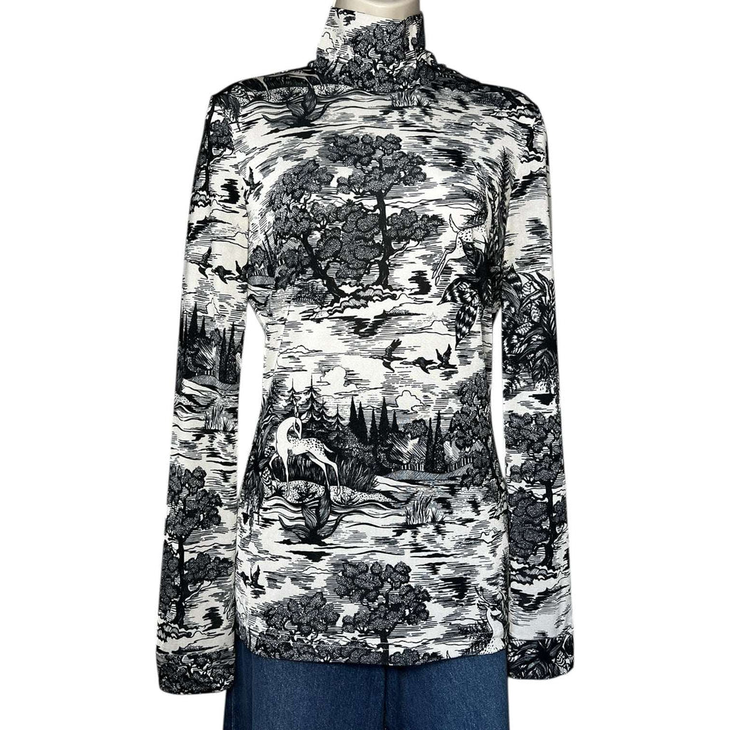 Victoria Beckham Forest Print Turtleneck Long-Sleeve Top – UK8