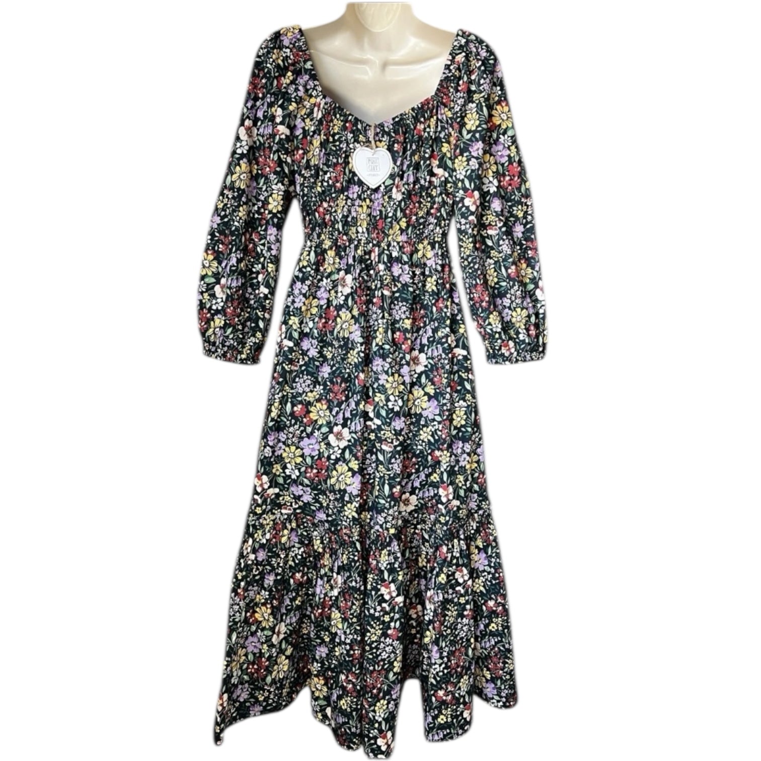 Pink City Prints Cotton Tiered Sweetheart Midi Dress – XS