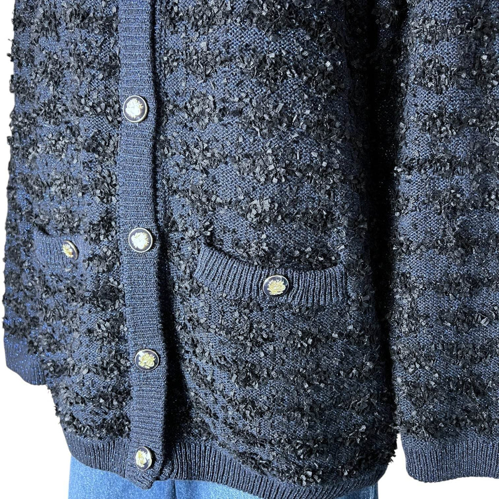 L.K. Bennett Clyde Tweed Cardigan – Black/Navy, Size S – pre-loved
