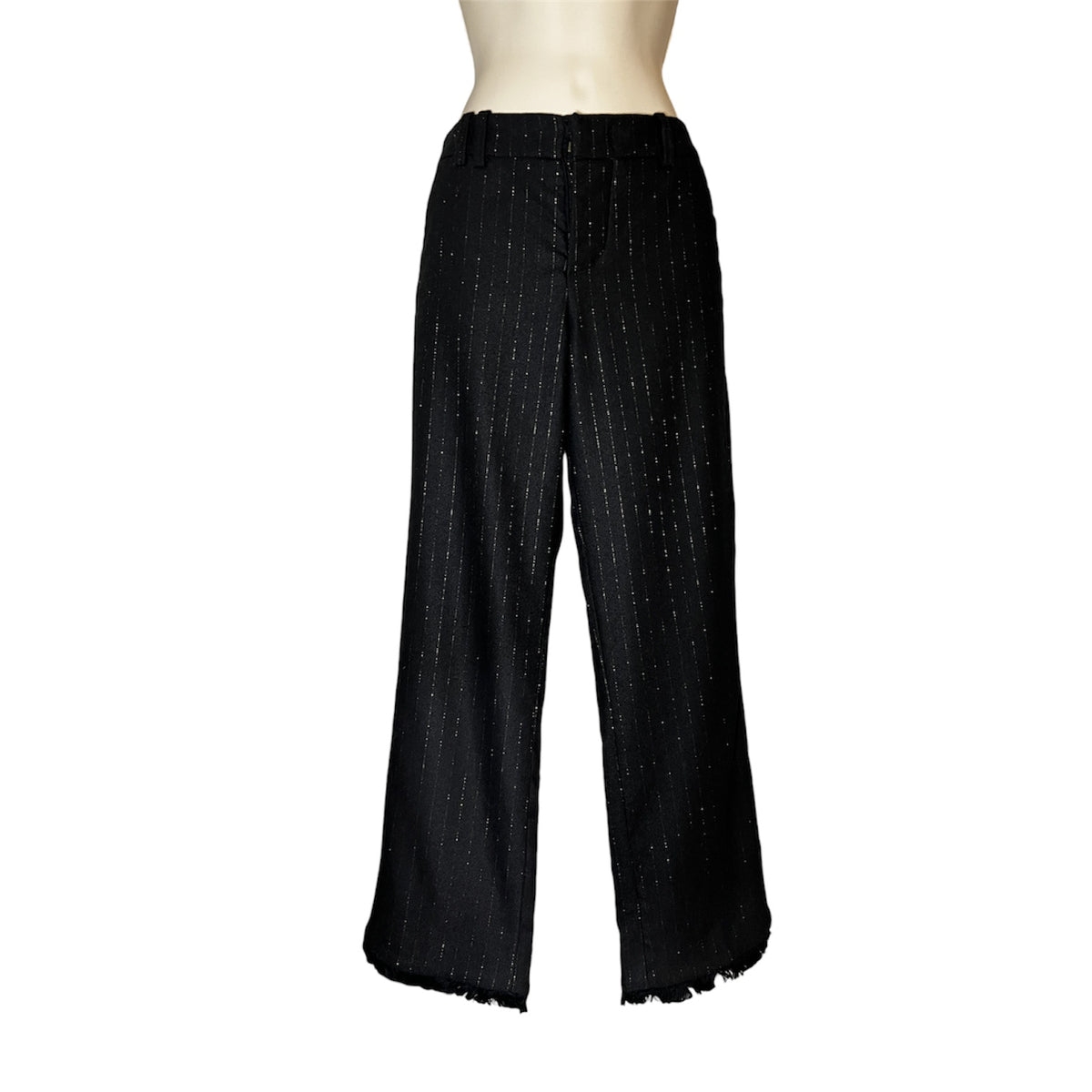 Zadig & Voltaire Wool Gold Metallic Thread Cropped Frill Trousers – FR 36 – pre-loved