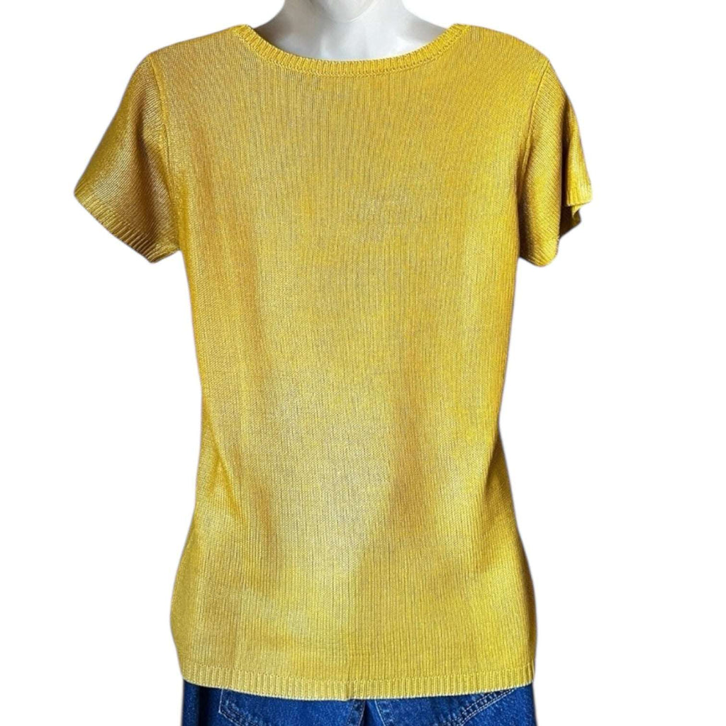 Majestic Filatures Gold Silk Knit Metallic T-Shirt Jumper – Sz 1 (UK8)