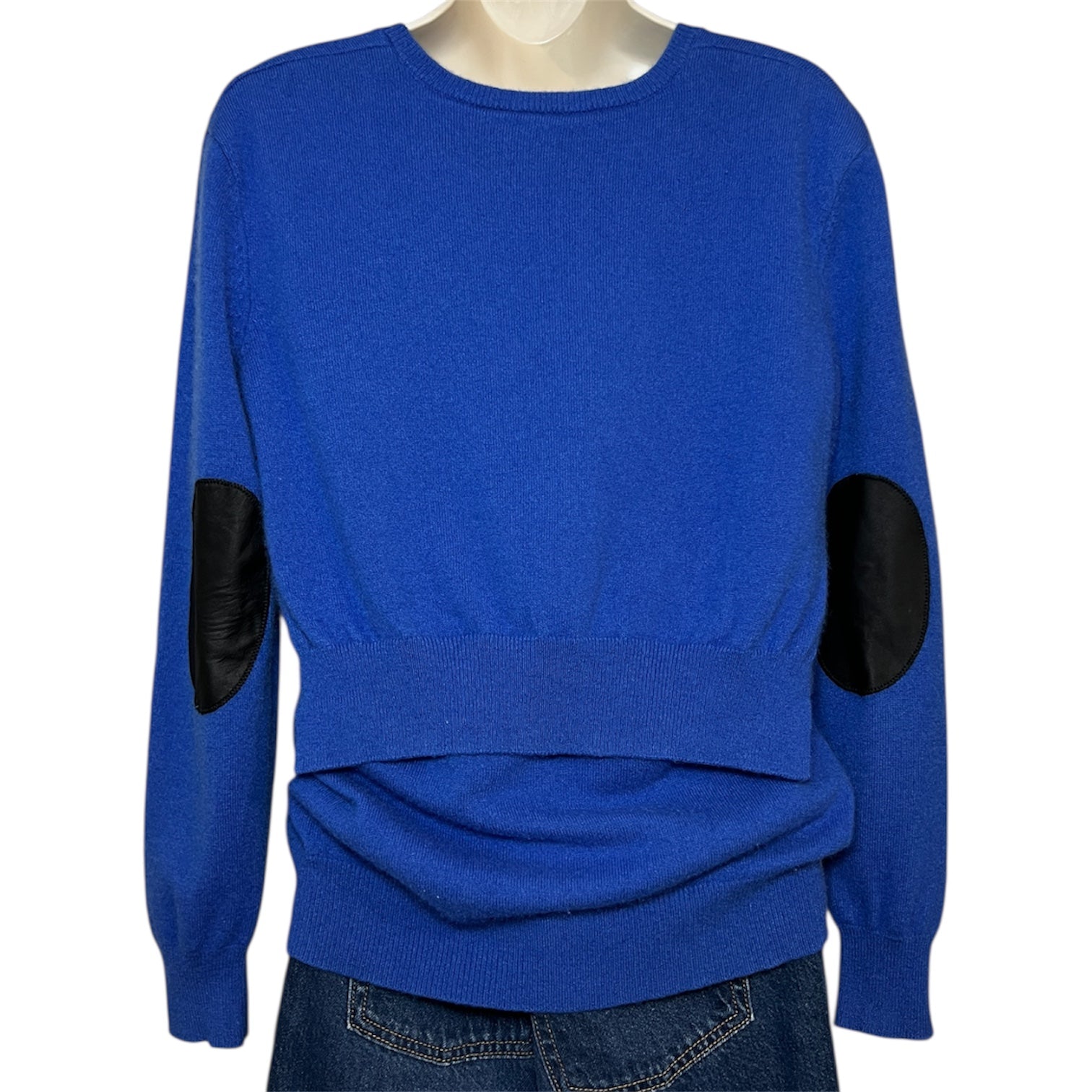 Joseph Minimalist Heritage Cashmere V-Neck Jumper with Leather Elbow Patches – S – pre-loved