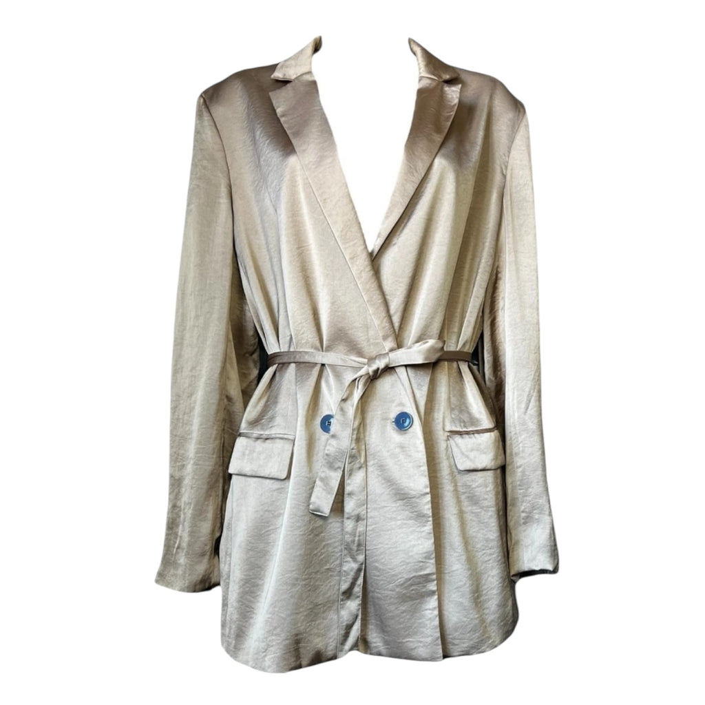 Theory Double-Breasted Belted Blazer – Crushed Satin, L – pre-loved