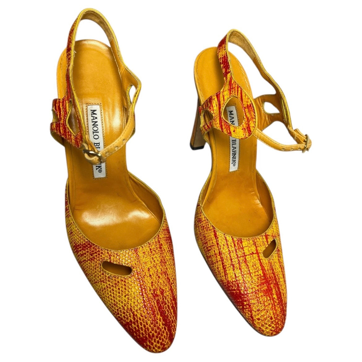 Vintage Manolo Blahnik Cut-Out Leather Heels – Yellow & Red, IT 39.5