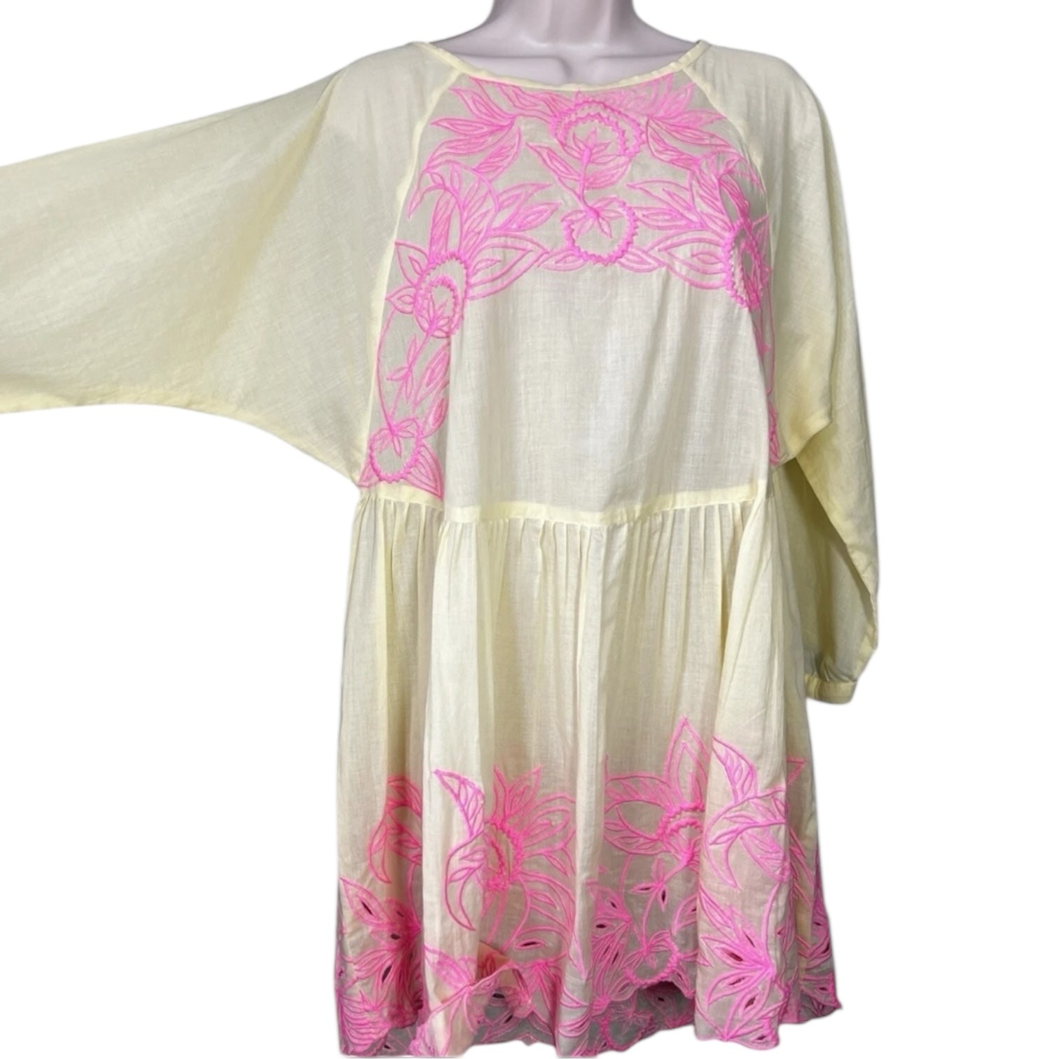 Juliet Dunn Cotton Embroidered Mini Batwing Dress – Size 1 (UK8) – pre-loved