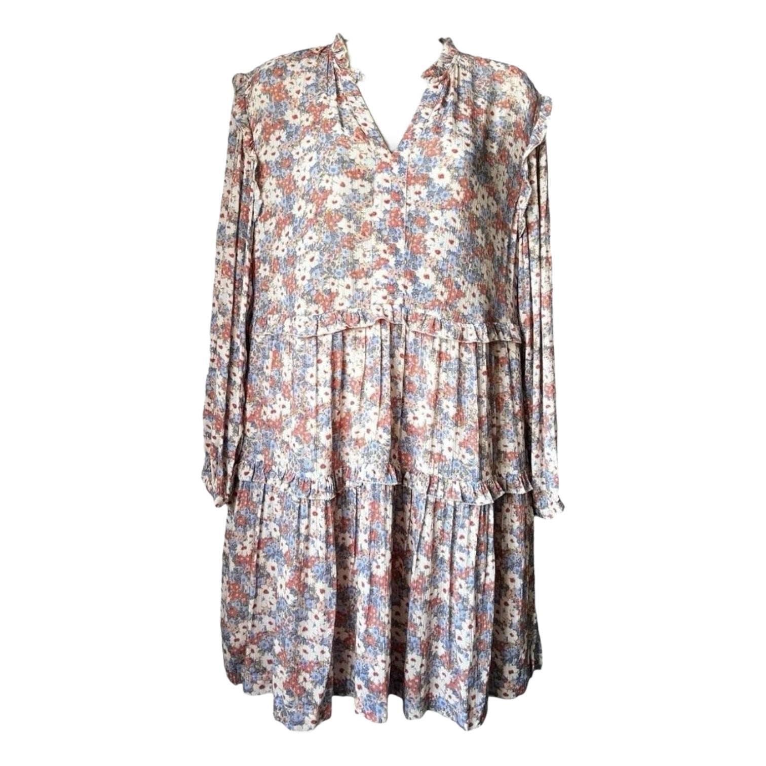 Rails Poppie Floral Ruffle Tiered Long Sleeve Mini Dress – Pink Jasmine, XS