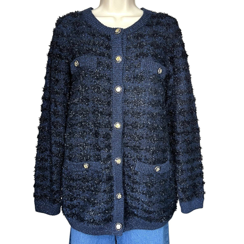L.K. Bennett Clyde Tweed Cardigan – Black/Navy, Size S – pre-loved