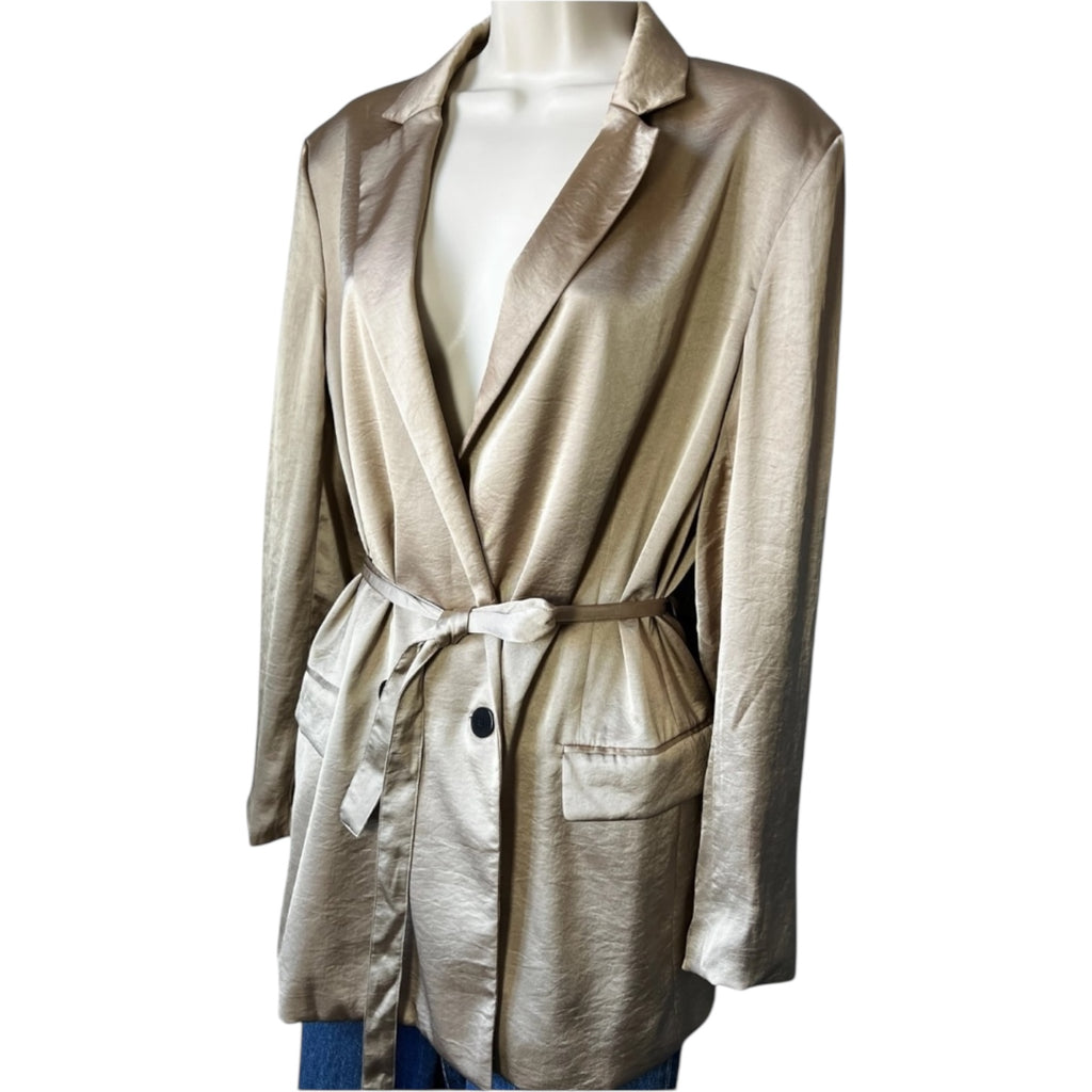 Theory Double-Breasted Belted Blazer – Crushed Satin, L – pre-loved