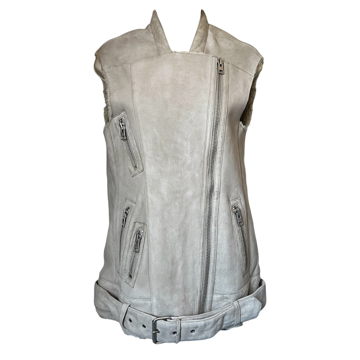 AllSaints Shearling Suede Gilet – Sleeveless Jacket, UK6 – pre-loved