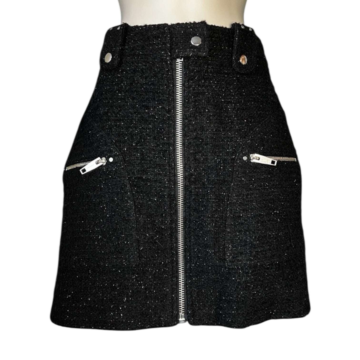 The Kooples Metallic Tweed High-Rise Front Zip Mini Skirt - Sz 1 (UK8) – pre-loved