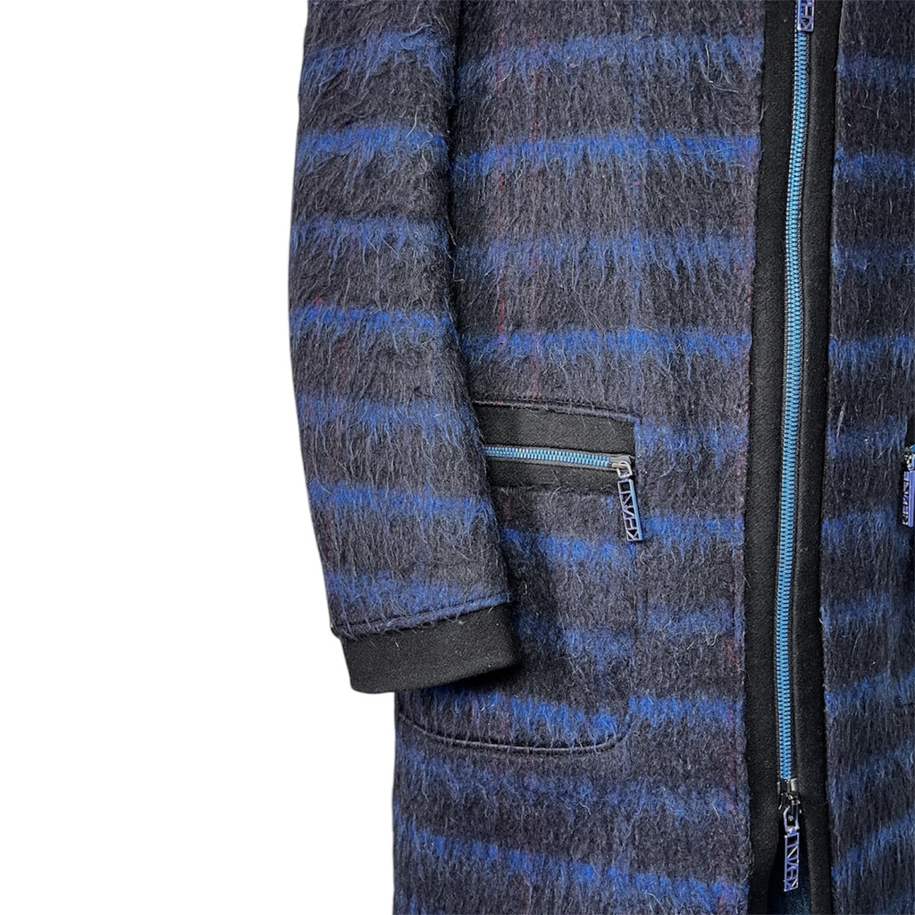 Kenzo Striped Wool Blend Collarless Pea Coat – FR36 – pre-loved