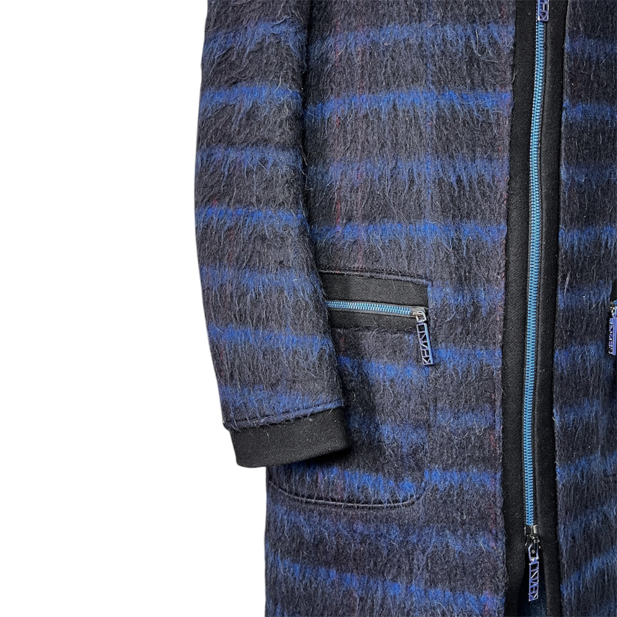 Kenzo Striped Wool Blend Collarless Pea Coat – FR36 – pre-loved