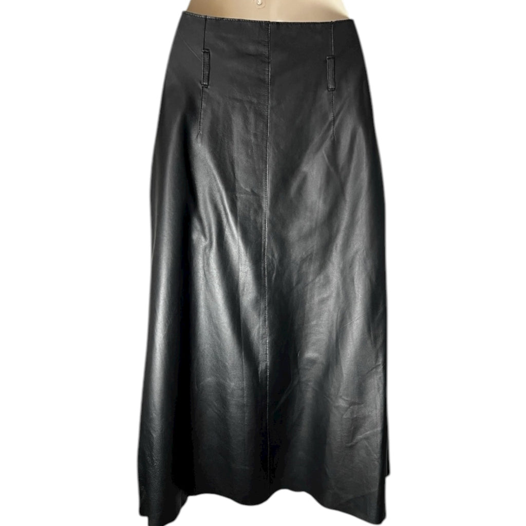 By Malene Birger Black Real Leather Pleated Midi Skirt – EU36 (UK8) – pre-loved