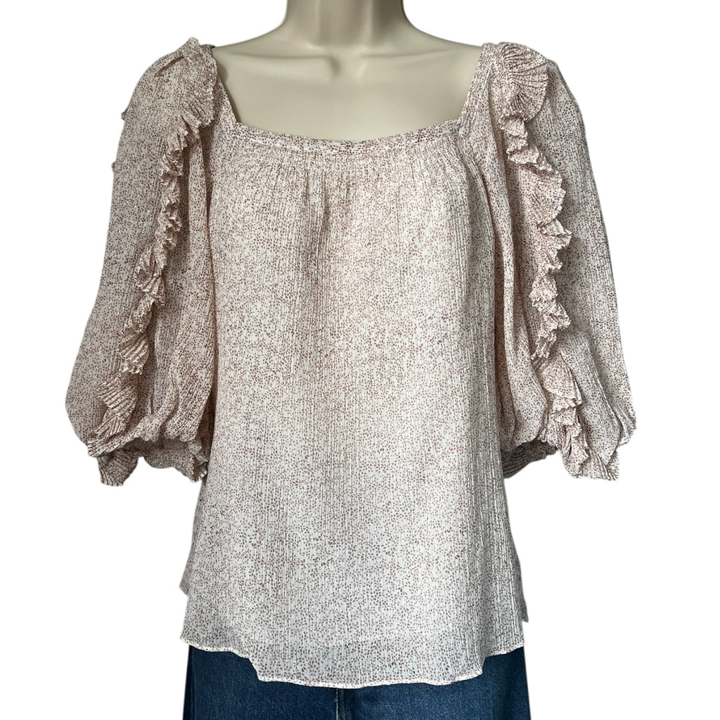 Rebecca Taylor Silk-Cotton Square Neck Ruffle Blouse – US0 (UK6)