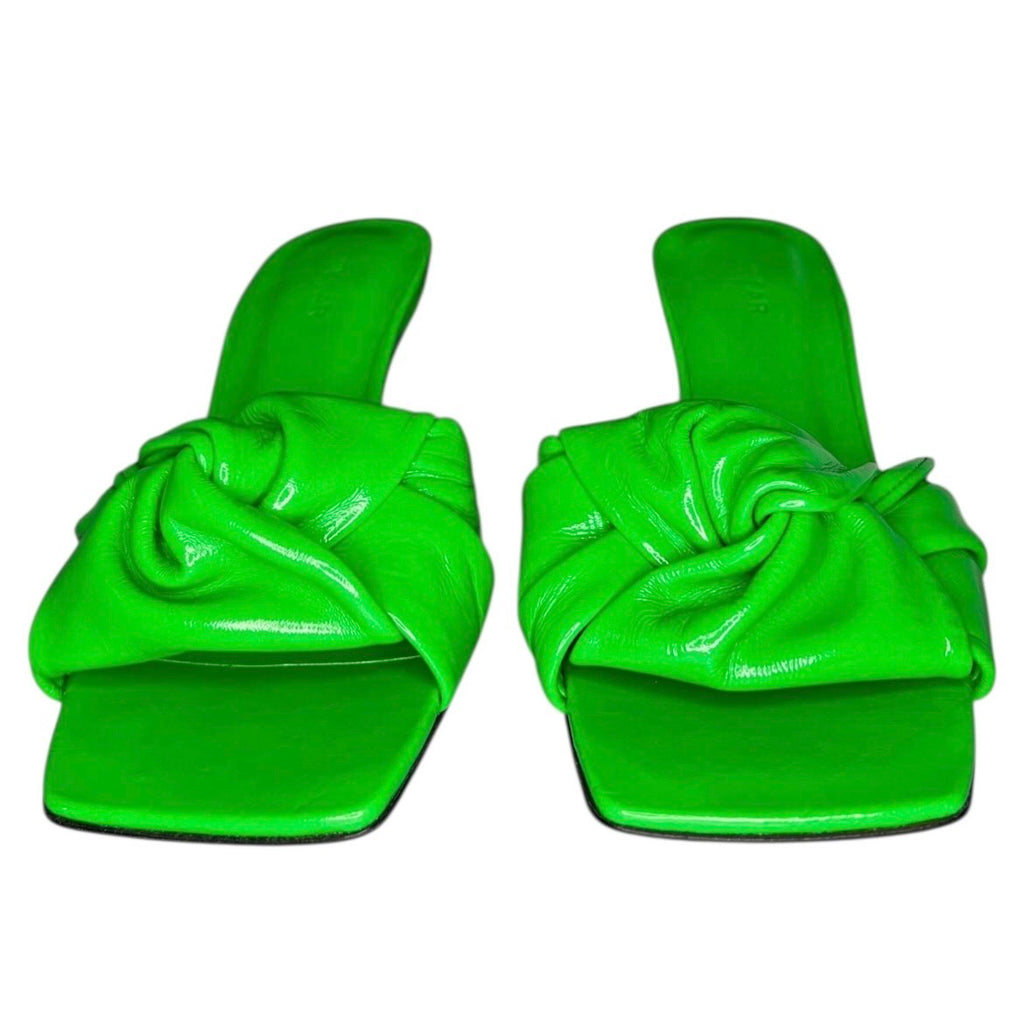 By Far Lana Green Leather Square-Toe Knot Mule Sandals – EU 36