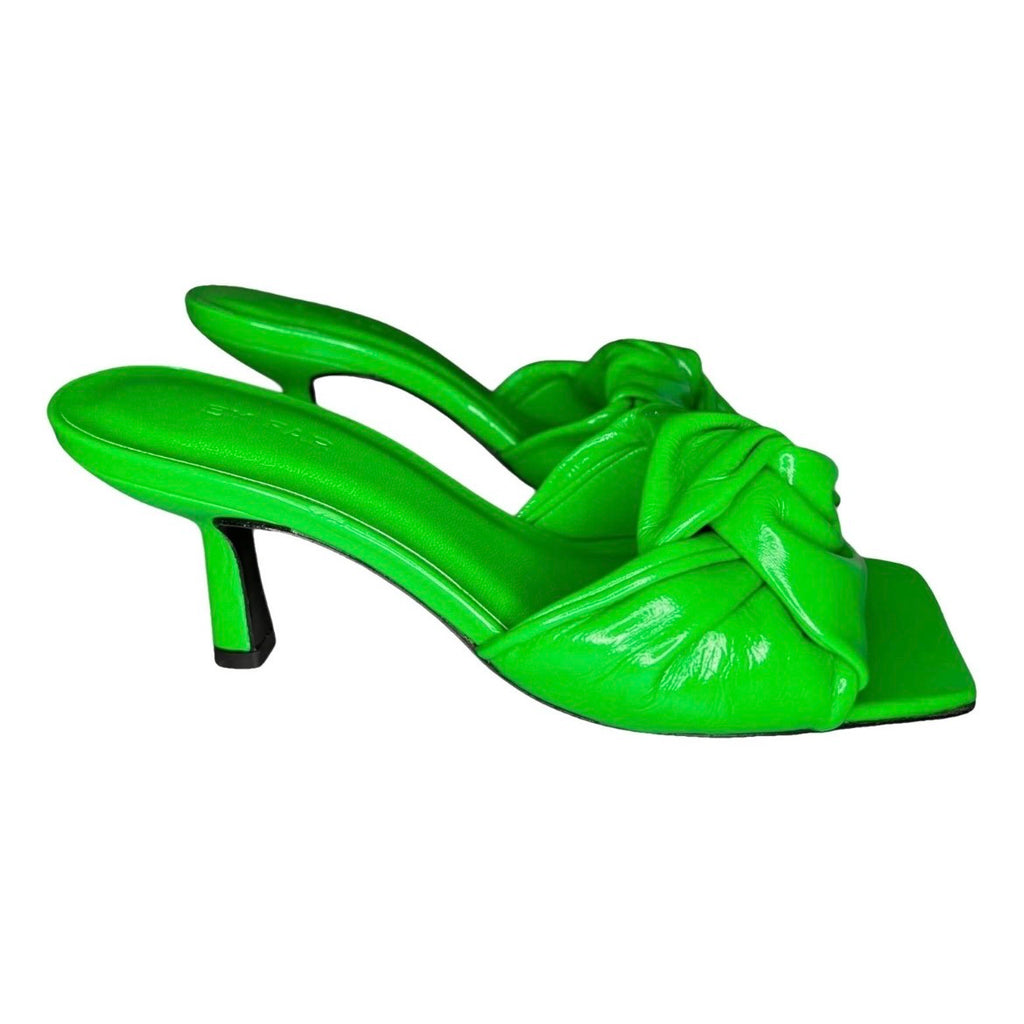 By Far Lana Green Leather Square-Toe Knot Mule Sandals – EU 36