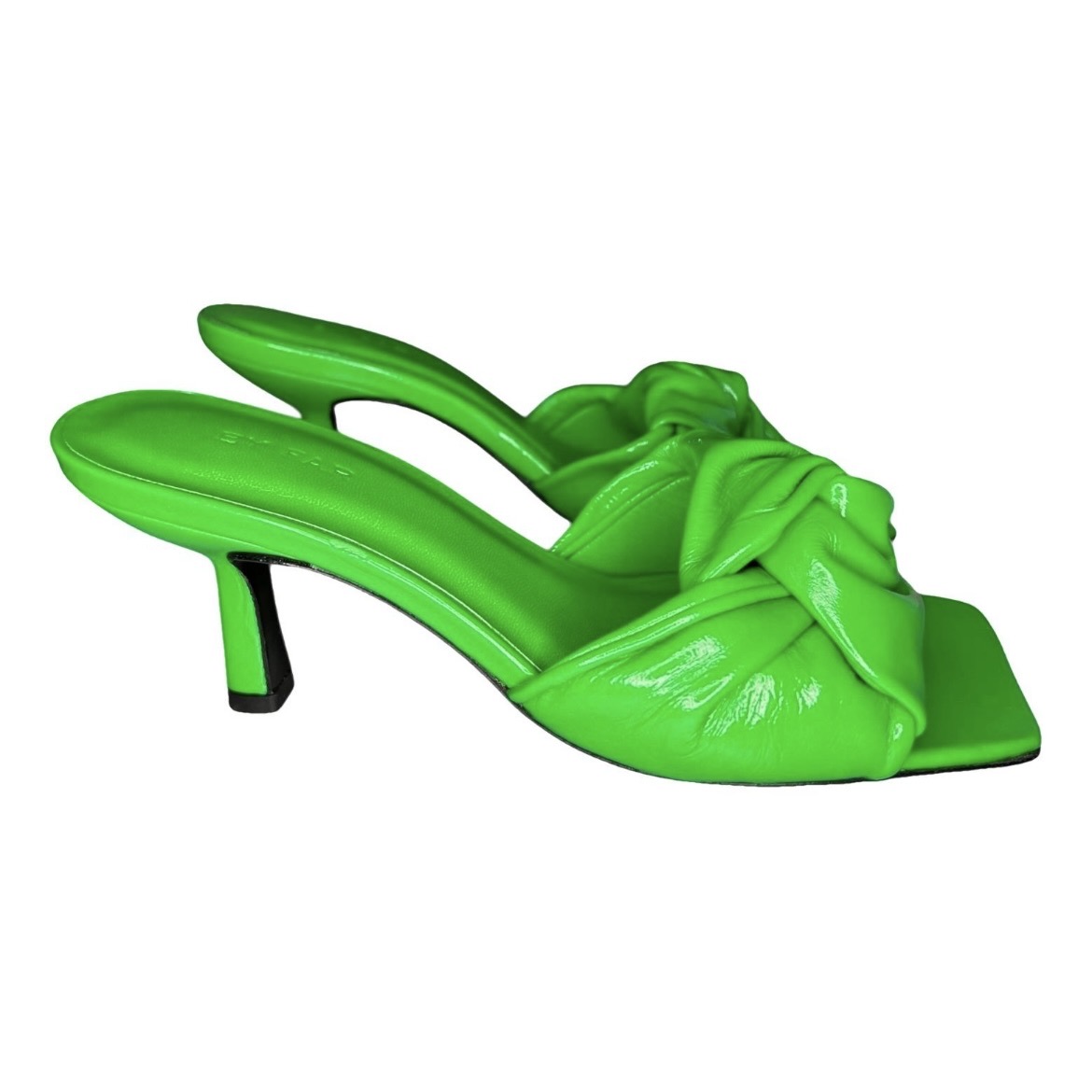 By Far Lana Green Leather Square-Toe Knot Mule Sandals – EU 36