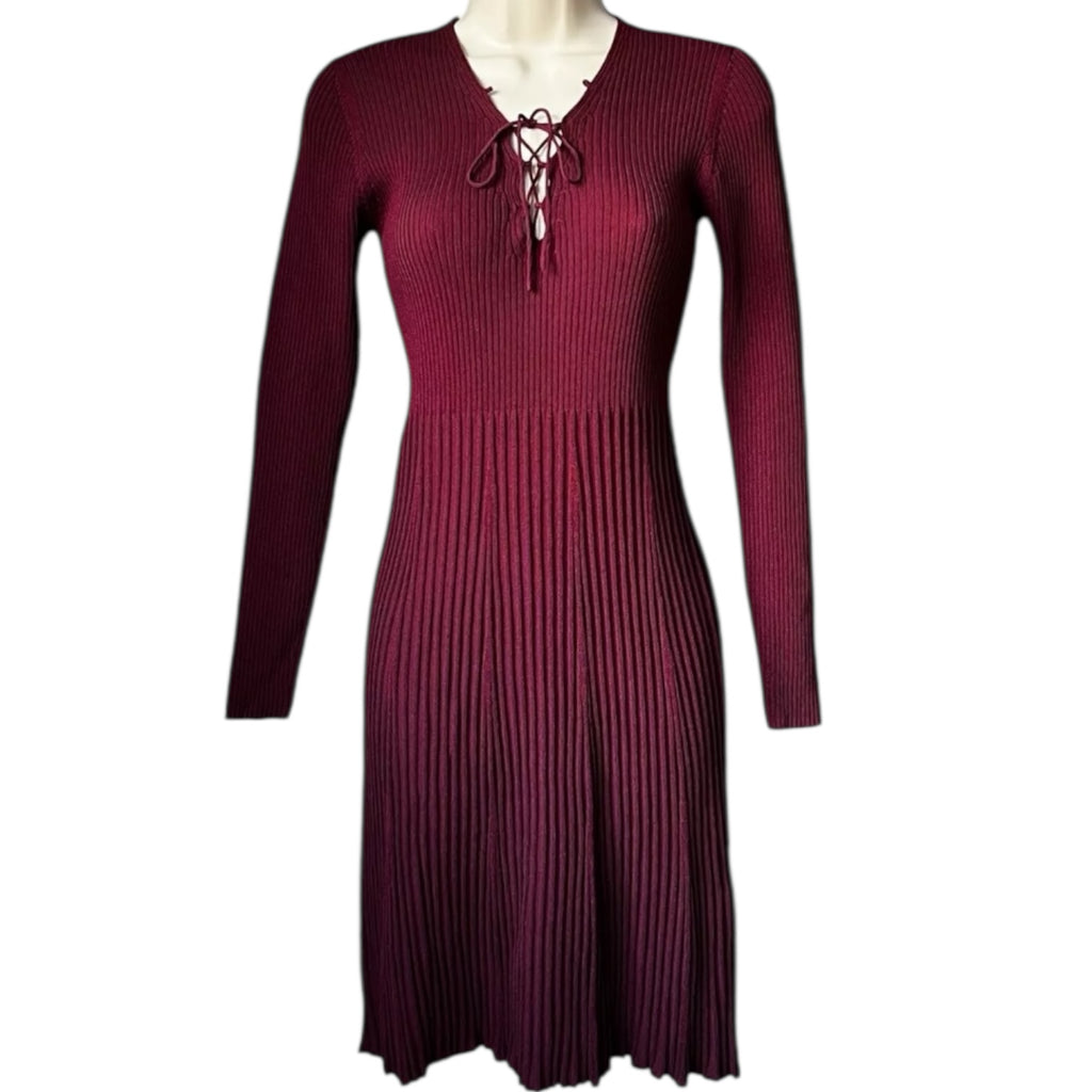 Sandro Ribbed Knit Lace-Up Mini Dress – Size 3 (UK12) – pre-loved